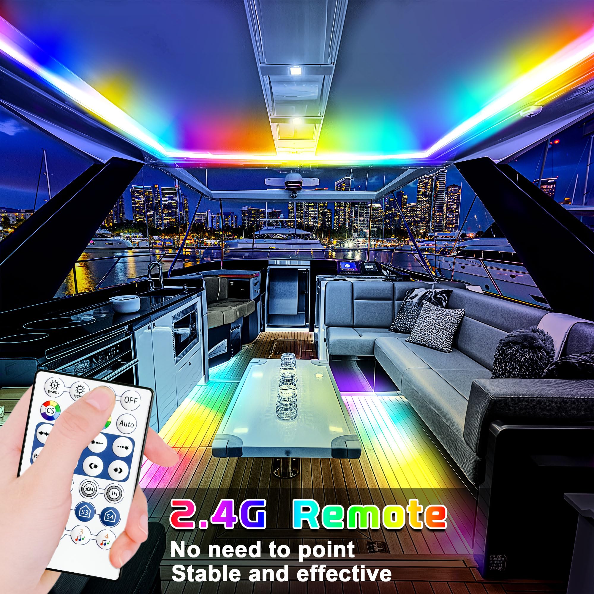 RGB+IC Marine LED Strip Lights for Boats - 12V Waterproof Boat Lighting with Remote & App Control, Perfect for Pontoon, Jon Boat, Bass Boat, RV, Camper (33ft) | Enhance Night Cruising & Party Atmosphere