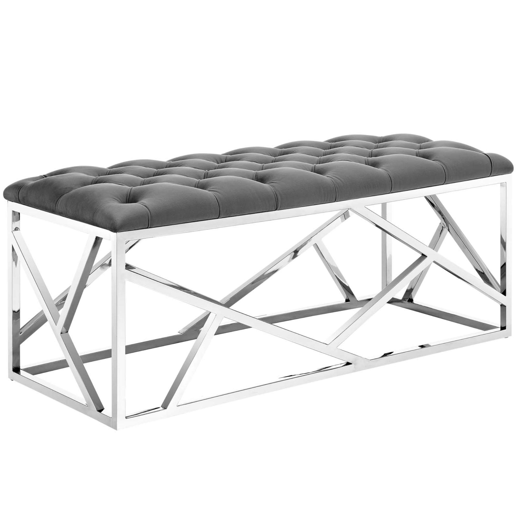 Premium Velvet Tufted Bench with Stainless Steel Base - 331 lbs Weight Capacity, Floor-Friendly Footpads, Ready-to-Use for Living Room, Bedroom & Entryway Decor