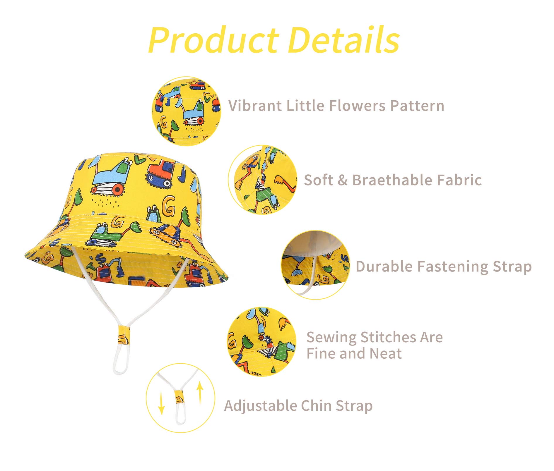 Baby Sun Hat for Boys & Girls - UPF 50+ Wide Brim Bucket Hat for Toddlers & Kids - Summer Beach Outdoor Sun Protection Hat - Perfect for Beach, Park, and Pool Activities