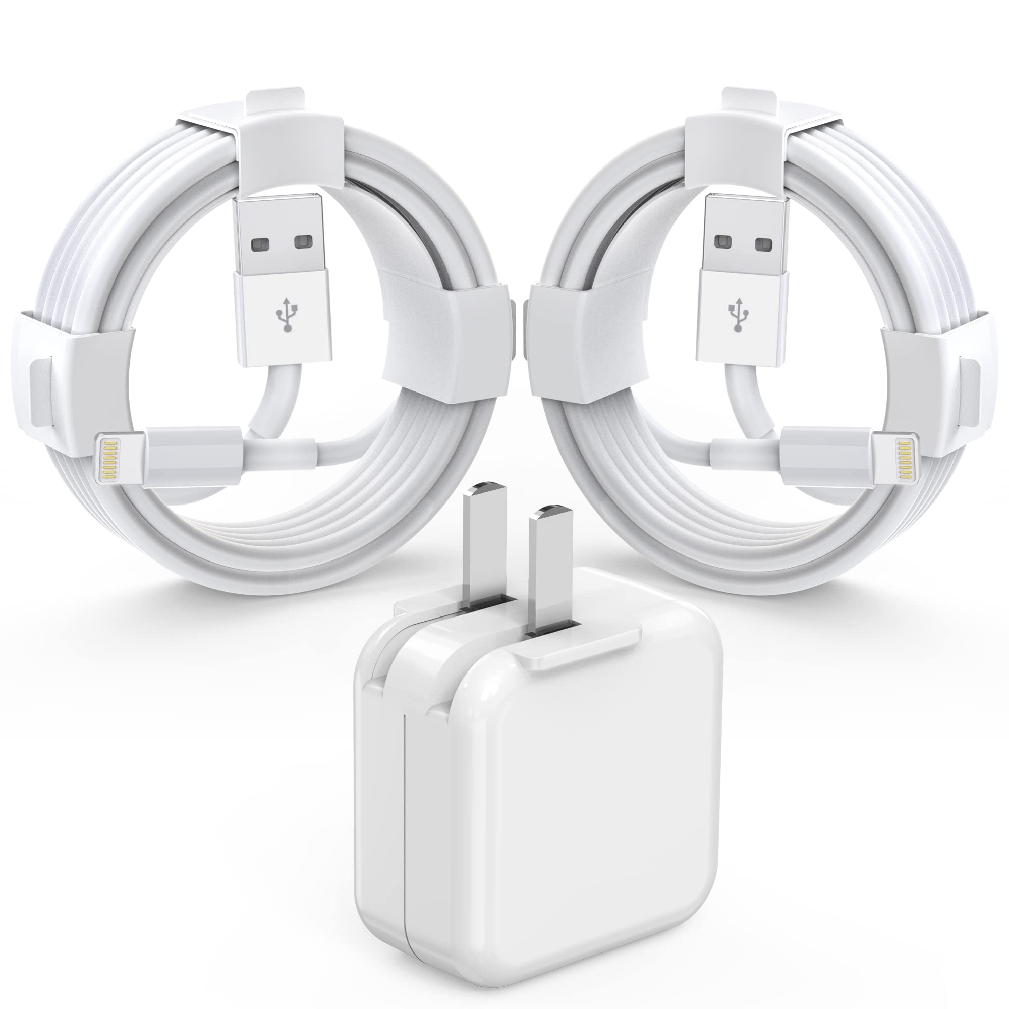 MFi Certified Fast Charger Block & 6.6FT USB to Lightning Cable (2-Pack) - 12W Wall Plug Charger for iPad 9th/8th/Pro/Air/Mini & iPhone - Portable Foldable Design for Home, Office & Travel Charging