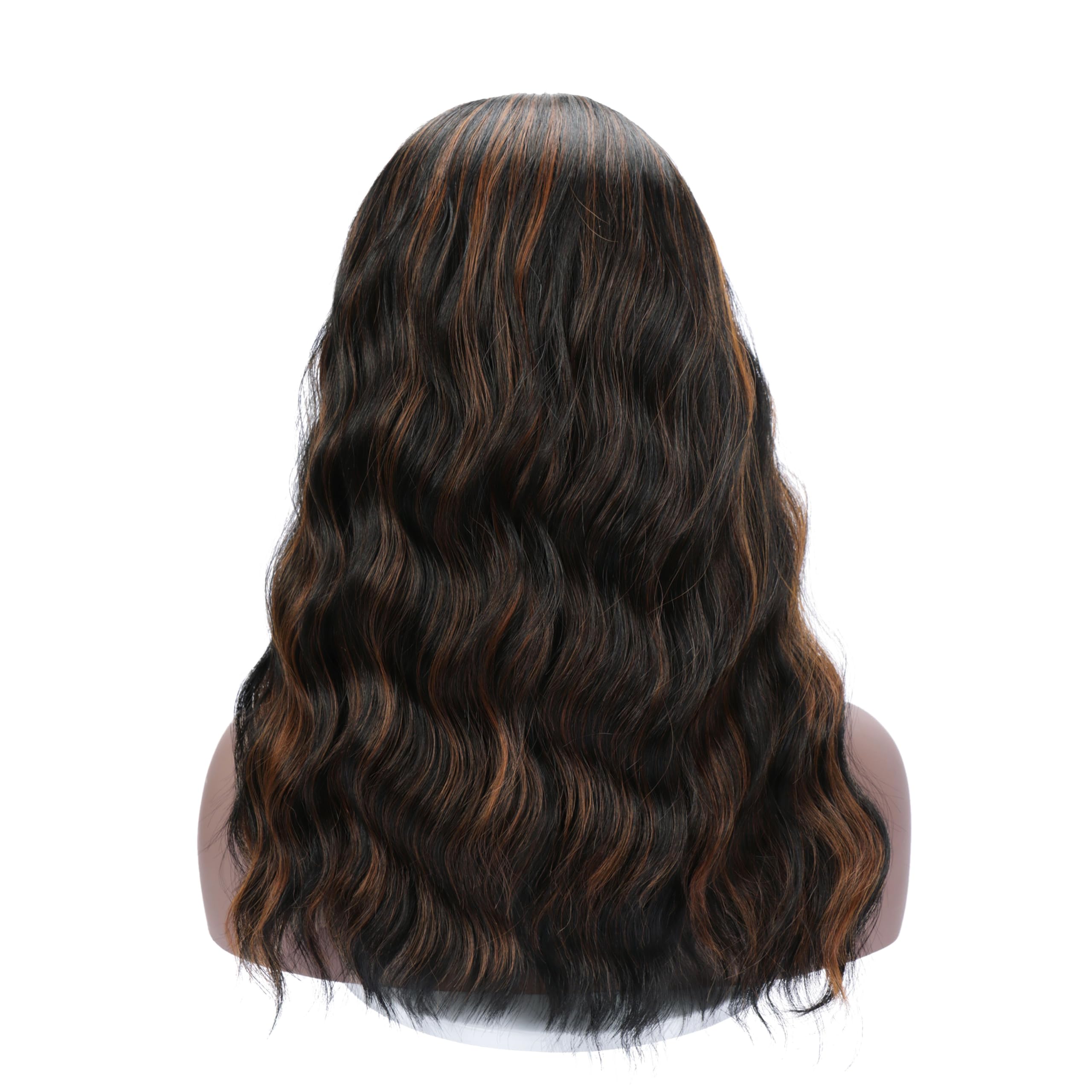 Natural Looking Glueless Headband Wig for Black Women - 16inch Synthetic Long Black Body Wave Heat Resistant Wig (180% Density, 1B/H30#) | Perfect for Daily Wear, Cosplay & Protective Hairstyles