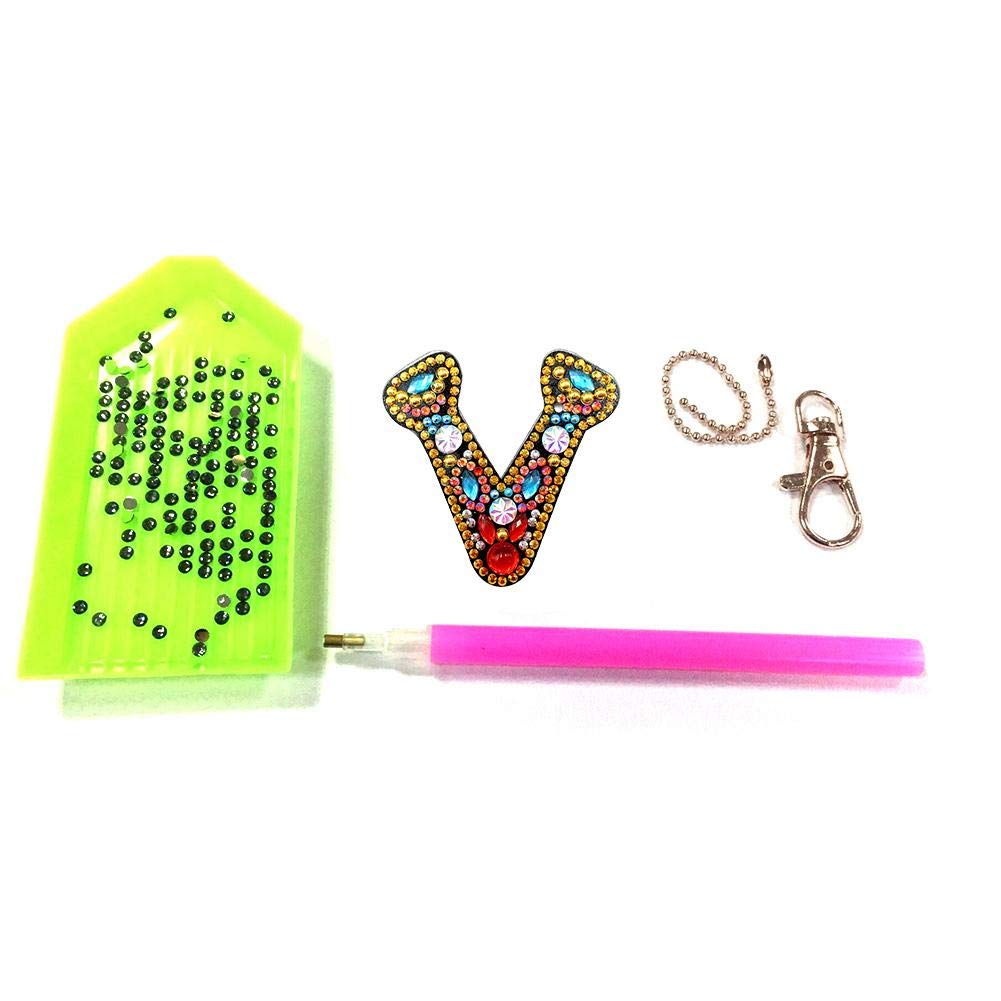 5D Diamond Painting Keychain Kit - DIY Full Drill A-Z Letter Keychains with Crystal Rhinestones, Mosaic Art by Number for Adults | Perfect for Gifts, Home Decor & Craft Projects (V)