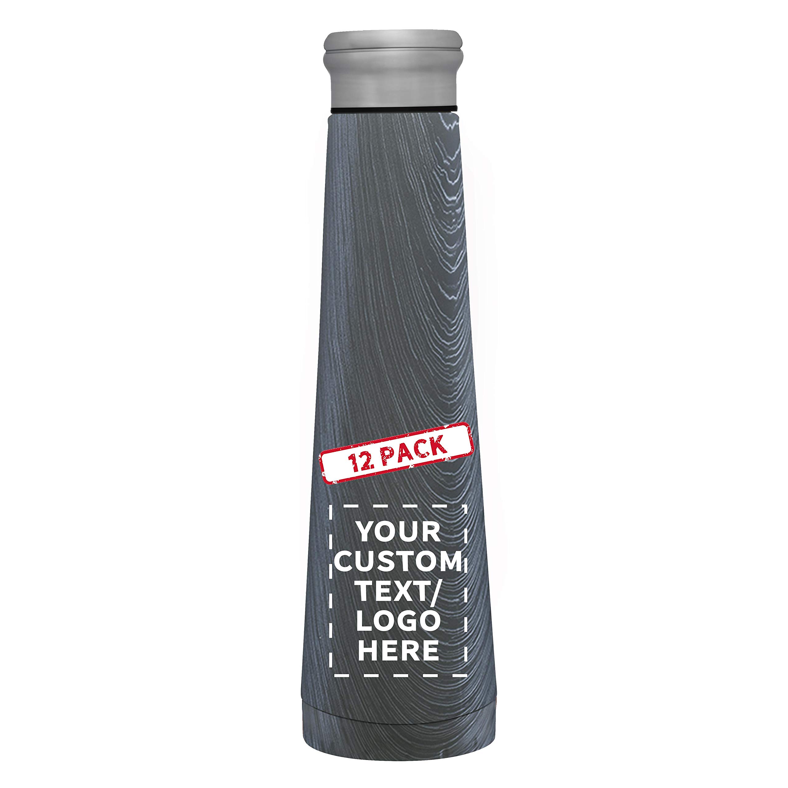 12 Pack 16 oz Vacuum Insulated Water Bottles - Customizable Text & Logo - Double Wall Stainless Steel, BPA Free - Rustic Grey - Perfect for Office, Gym, Hiking & Outdoor Activities