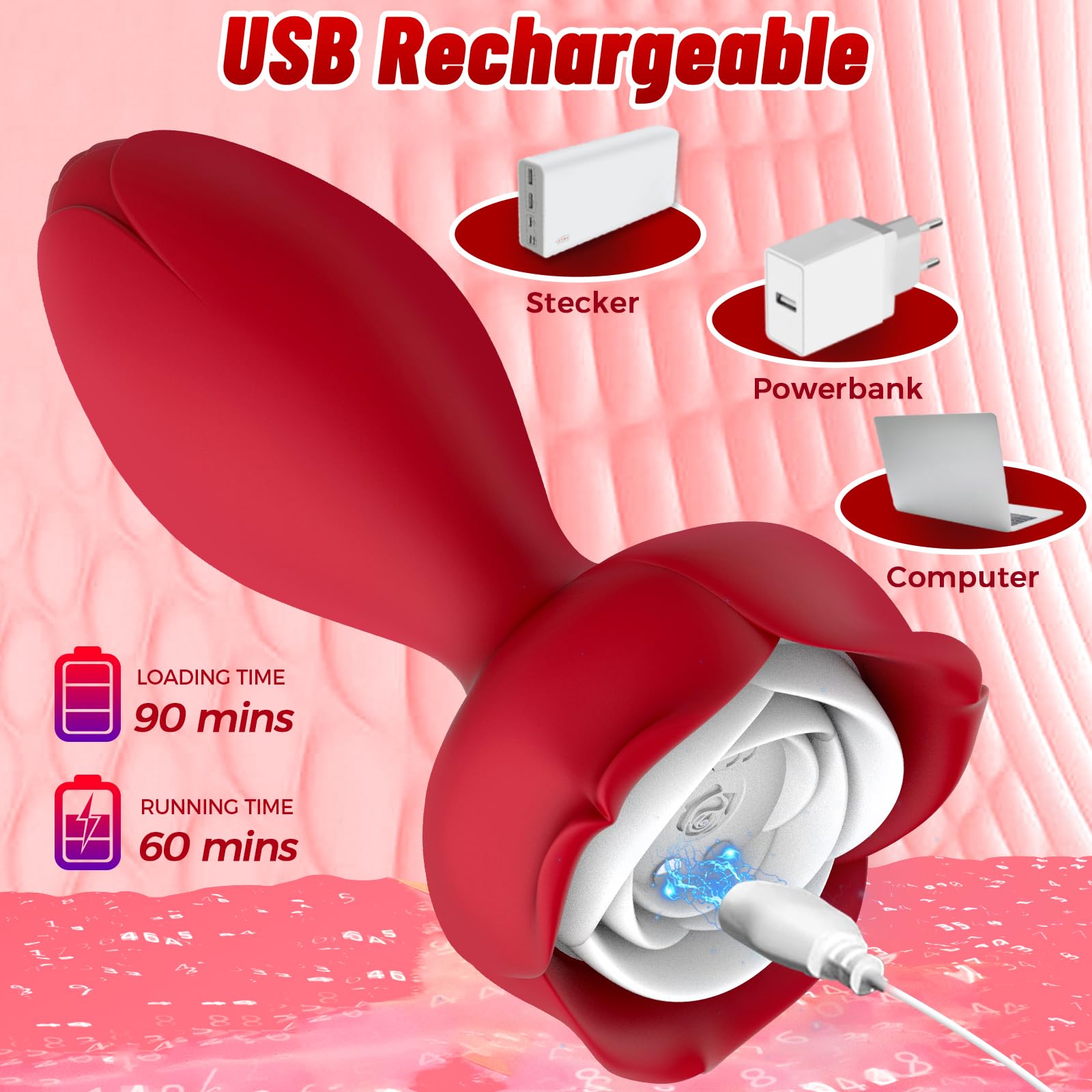 Rose Anal Plug with 10 Vibrating Modes & 360° Rotation - Adult Sex Toy for Couples, Women's Anal Vibrator with Colorful LED Lights - Perfect for Solo Play & Couples Intimacy
