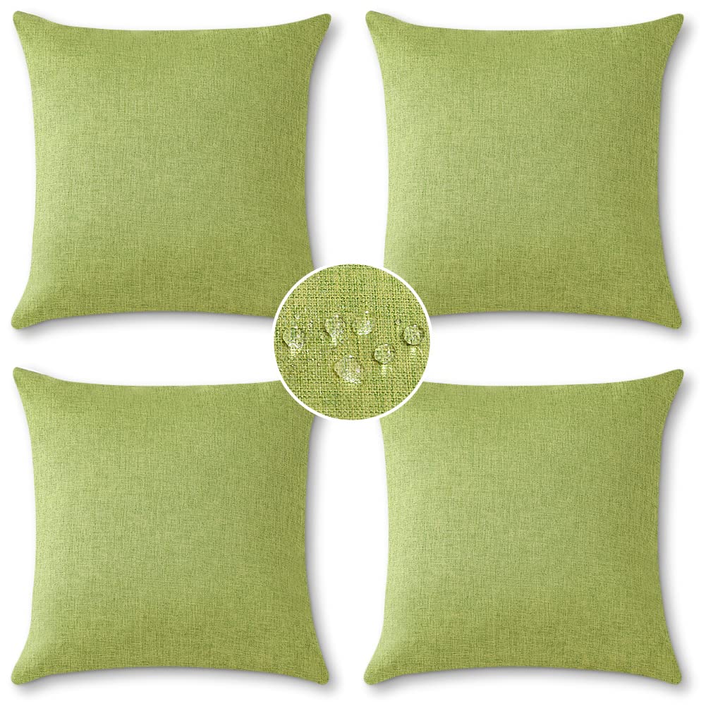 OTOSTAR 18x18 Inch Outdoor Waterproof Pillow Covers - Set of 4 Square Decorative Throw Pillowcases for Patio, Garden, Couch, Sofa & Balcony - Farmhouse Style Home Decor (Green) - Perfect for Outdoor Furniture, Porch Seating & Backyard Relaxation