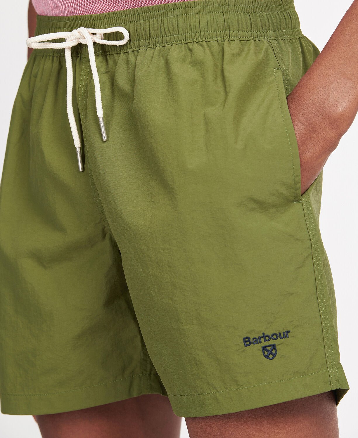 BARBOUR Essential Logo Swim Shorts for Men - Quick-Dry Comfortable Olive Green Swimwear for Beach, Pool & Vacation