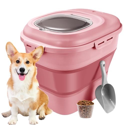 Foldable Airtight Rice Storage Container with Measuring Cup & Wheels - 10L BPA-Free Food Storage for Flour, Sugar, Dry Goods | Kitchen Pantry Organization & Bulk Food Storage (Pink)
