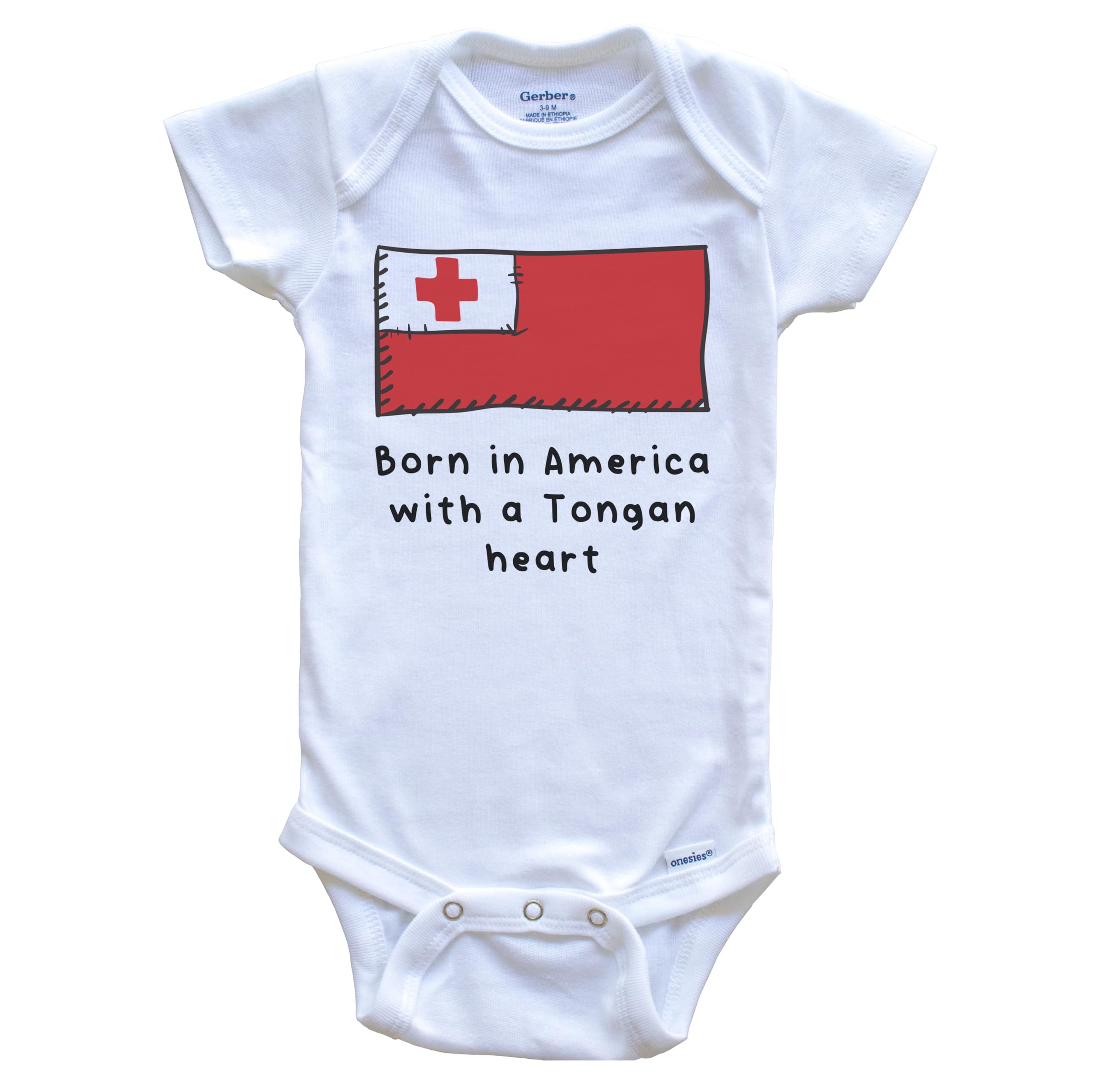 Born in America with a Tongan Heart - Cute Tonga Flag Baby Bodysuit | Soft Cotton Infant Onesie for Newborns & Toddlers | Perfect for Cultural Celebrations & Family Photos