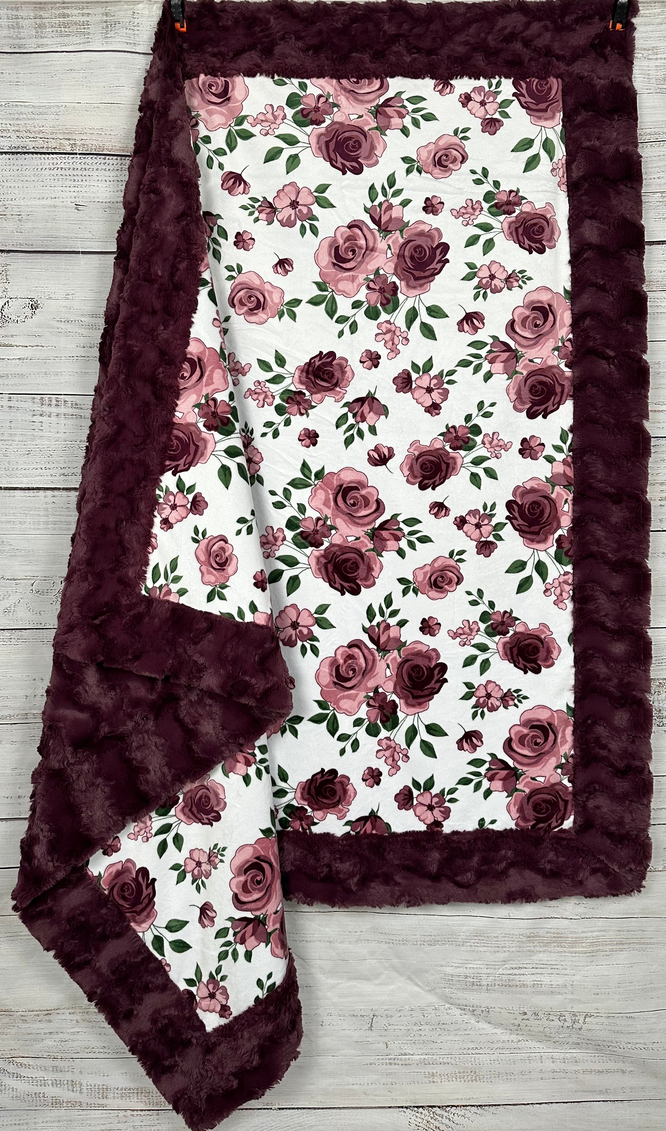 Premium Rose Bouquet Plum Wine Minky Blanket 54x65 - Soft Flannel Throw for Bed, Couch & Gift Giving - Cozy Home Decor for Winter & Romantic Evenings