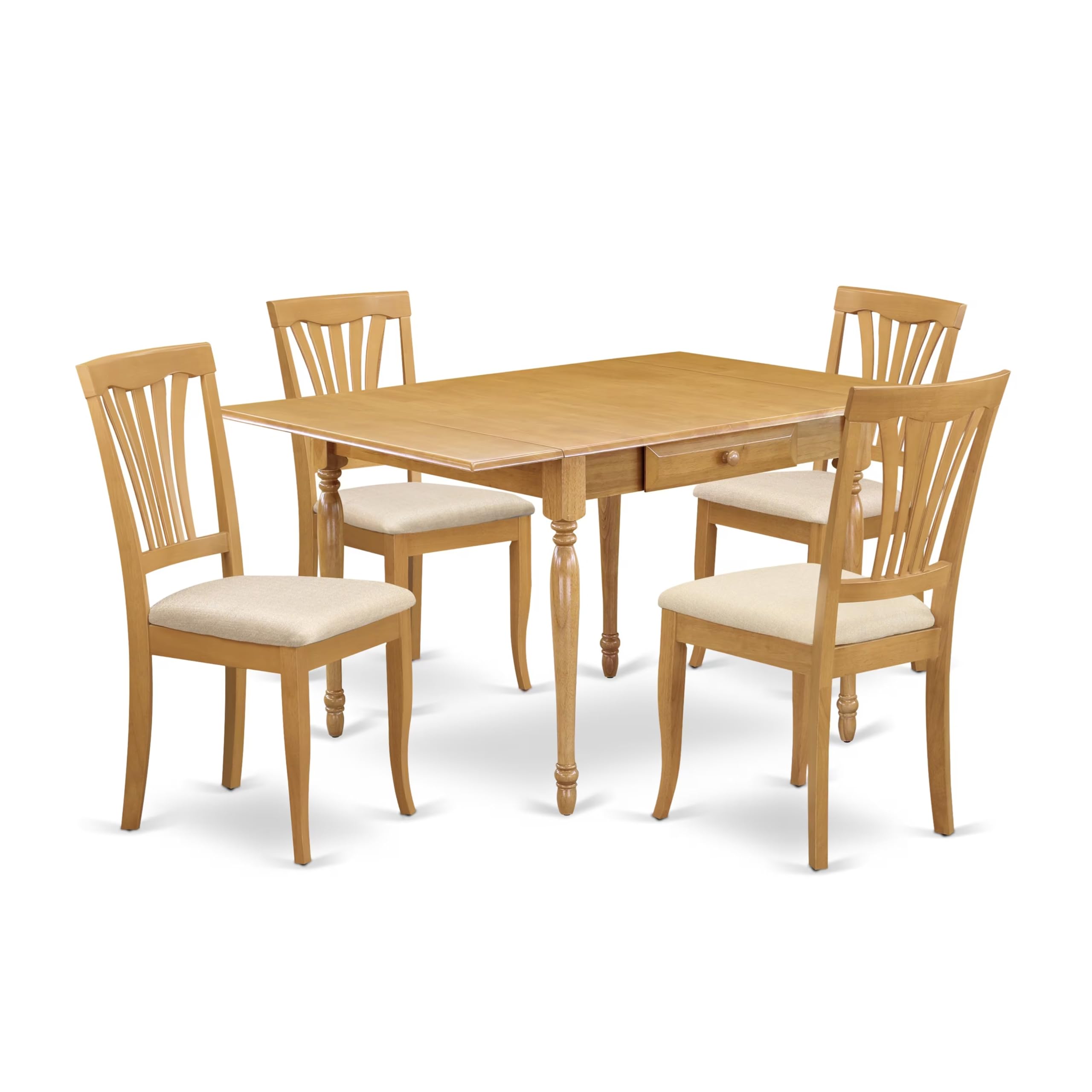 East West Furniture MZAV5-OAK-C 5-Piece Oak Dining Set with Drop-Leaf Table & 4 Fabric Chairs, 36x54 Inch - Perfect for Small Kitchens, Breakfast Nooks & Compact Dining Spaces