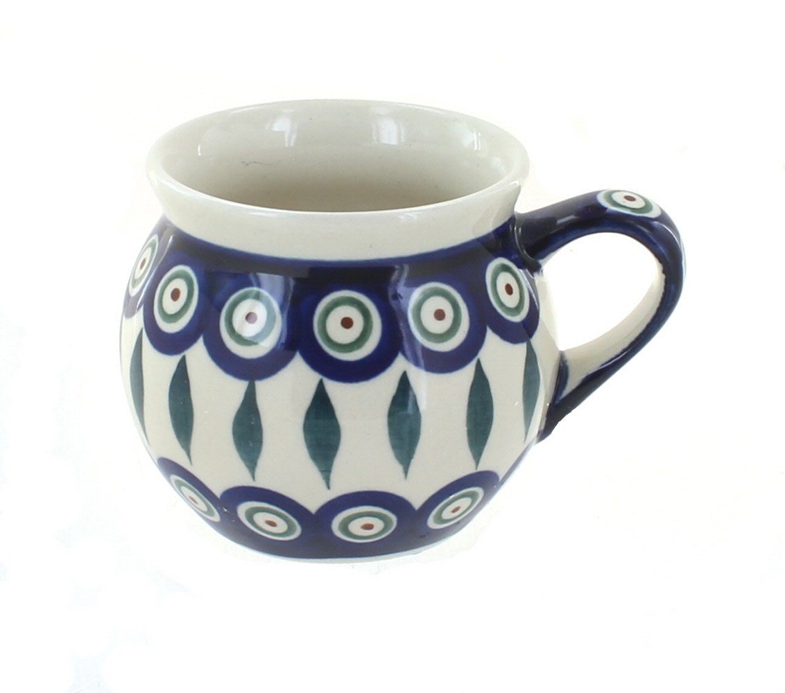 Handmade Blue Rose Polish Pottery Peacock Small Bell-Shaped Mug - Perfect for Tea, Coffee & Home Decor