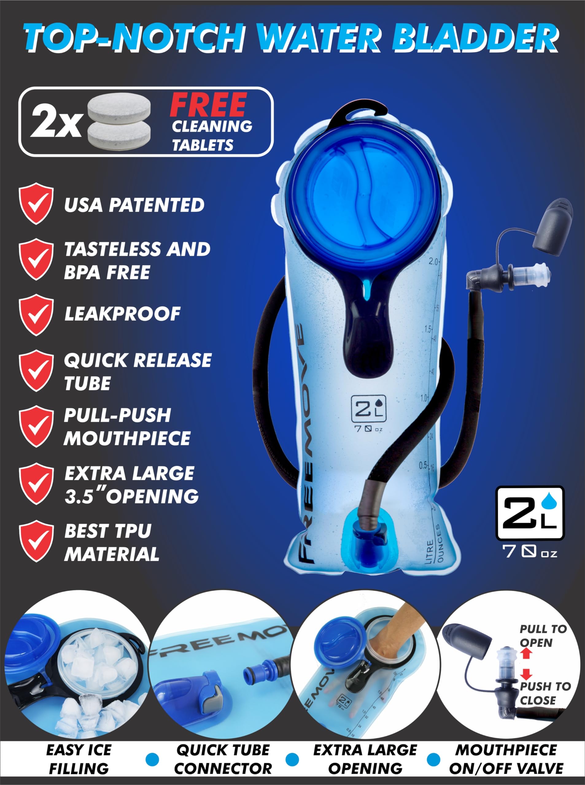 FREEMOVE 3-in-1 Hydration Water Backpack with 2L BPA-Free Bladder & Insulated Cooler - Lightweight Hydration Pack for Hiking, Cycling, Running & Outdoor Sports - Perfect for Camping, Fitness Training and Summer Adventures