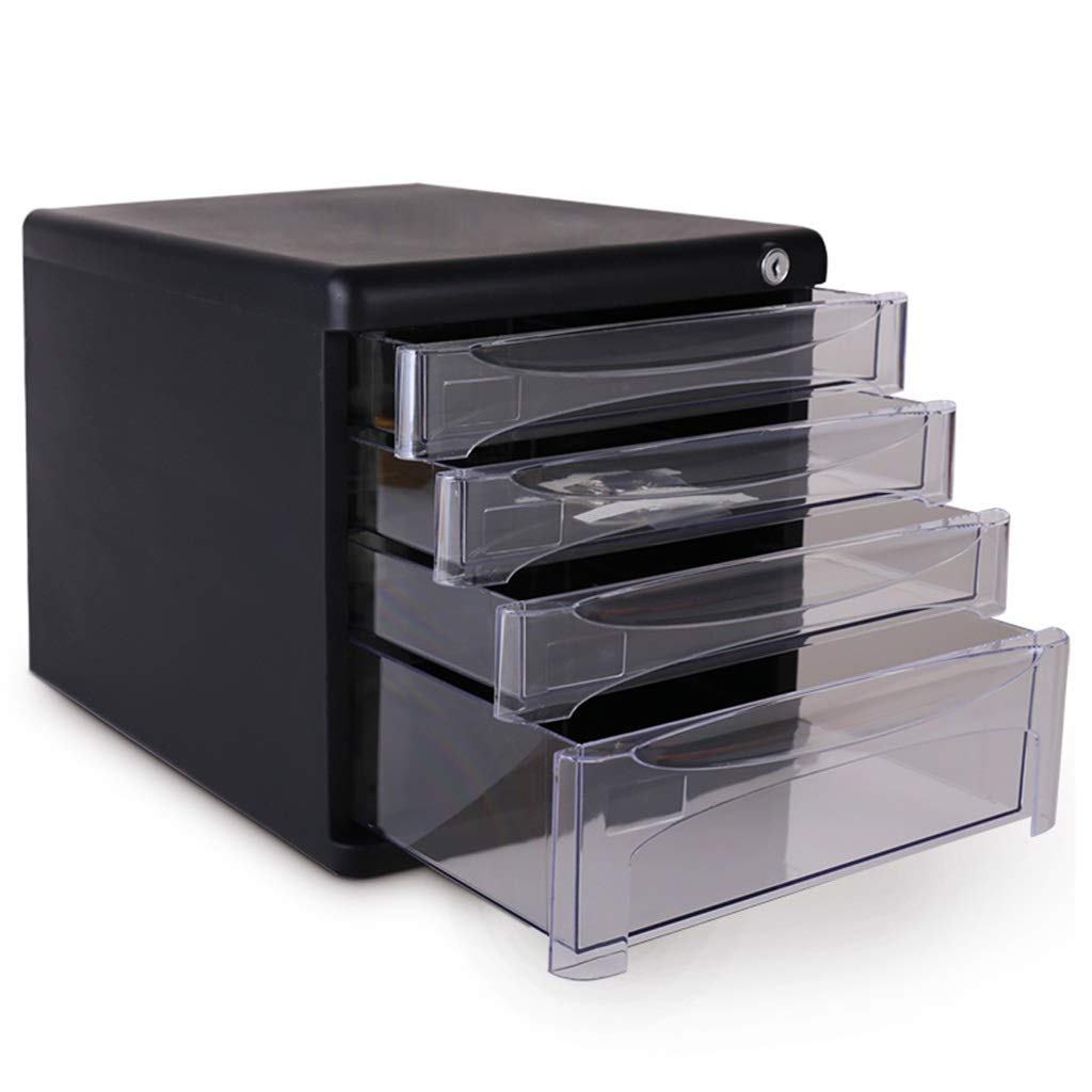Black Plastic Desktop File Cabinet - 27x36x26cm Key & Document Storage Organizer for Office, Home, or School Use