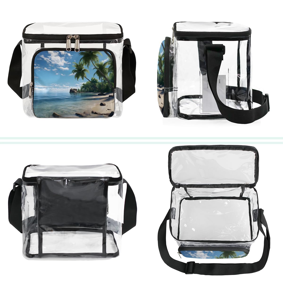 GzLeyigou Clear Tote Bag with Handles - Tropical Palm Tree Design Transparent Shoulder Bag for Lunch, Beach, Travel | Stadium Approved Crossbody Purse for Outdoor, Picnic, Concerts & Sports Events | Perfect for Summer Outings, Music Festivals and Shopping