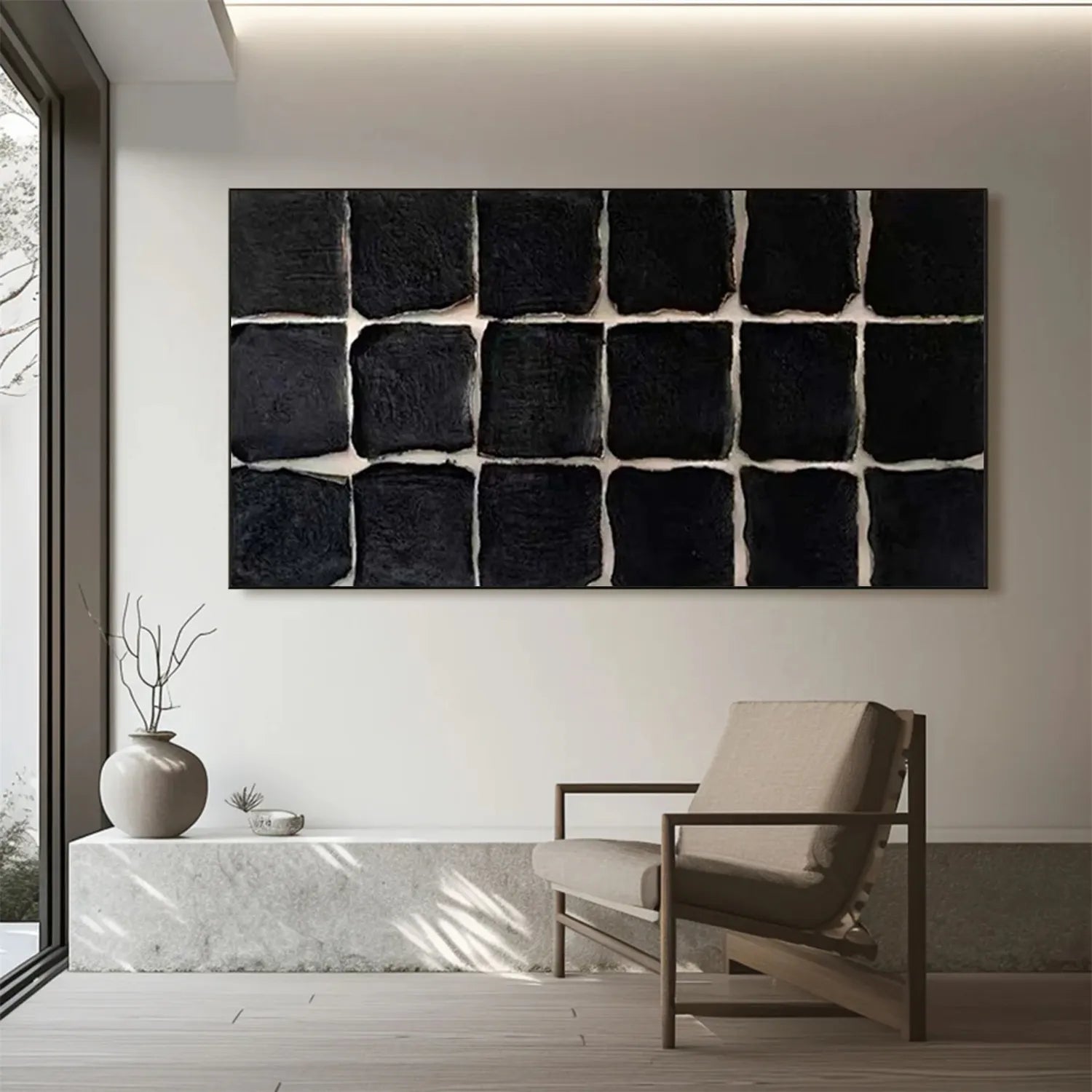 Black Minimalist Textured Painting Canvas - Modern Abstract Wall Art for Home & Office Decor - Perfect for Living Room, Bedroom, or Studio Display #MZ116