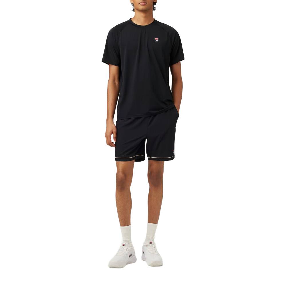 Fila Men's Short Sleeve Crewneck T-Shirt - Breathable Cotton Tee for Casual Wear & Gym Workouts (Black)