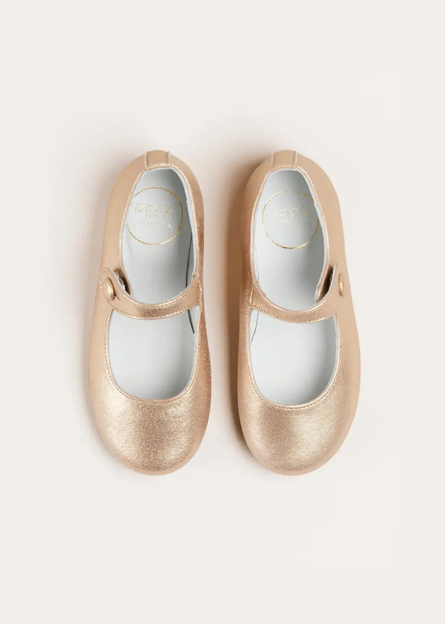 Gold Leather Mary Jane Shoes for Women - Size 24-34EU | Comfortable & Stylish Flats for Work, Weddings & Everyday Wear