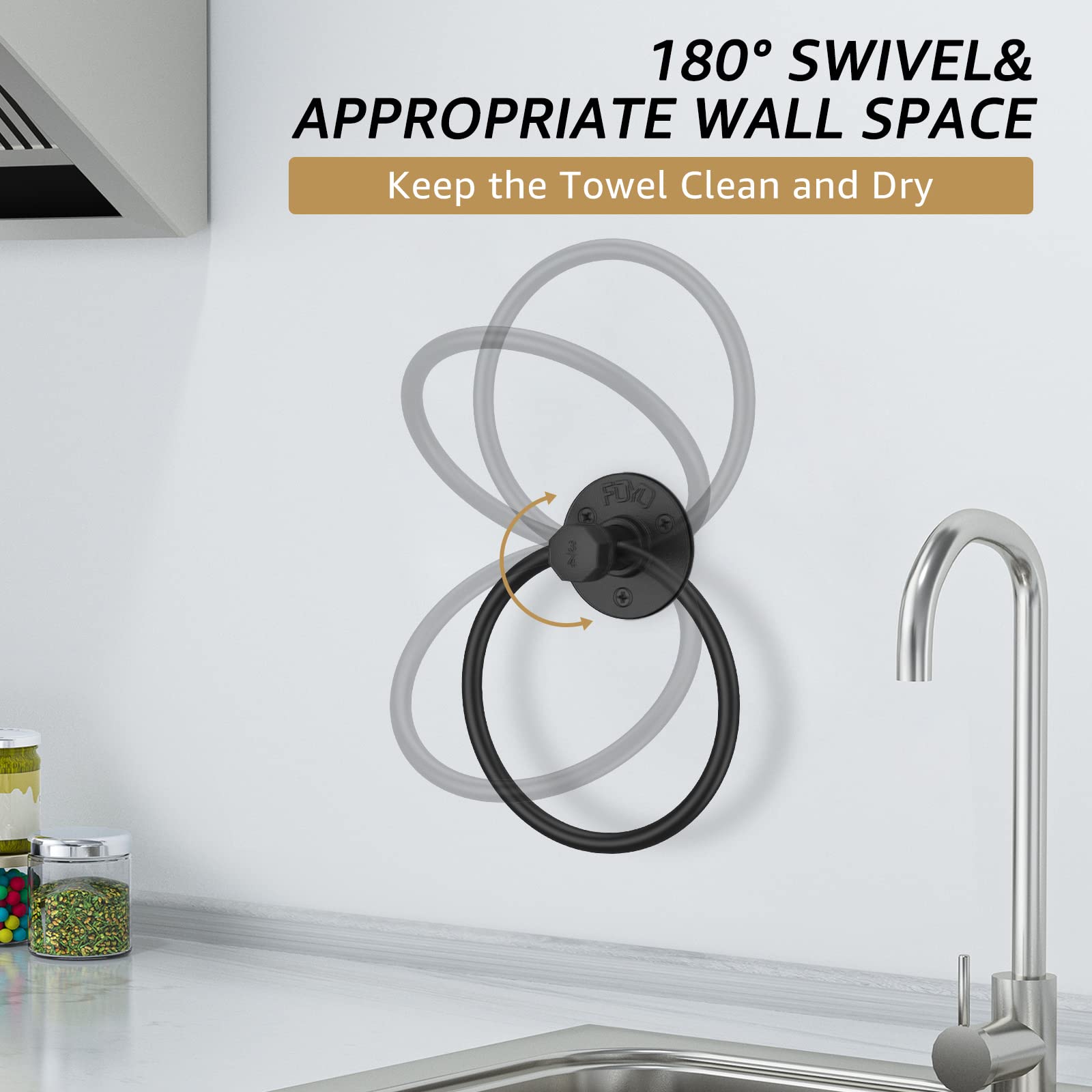 **Licperron Matte Black Industrial Towel Rings - Wall Mounted Hand Towel Holder for Bathroom, Kitchen & Laundry Room (1 Pack) - Durable & Stylish Bathroom Accessory**
