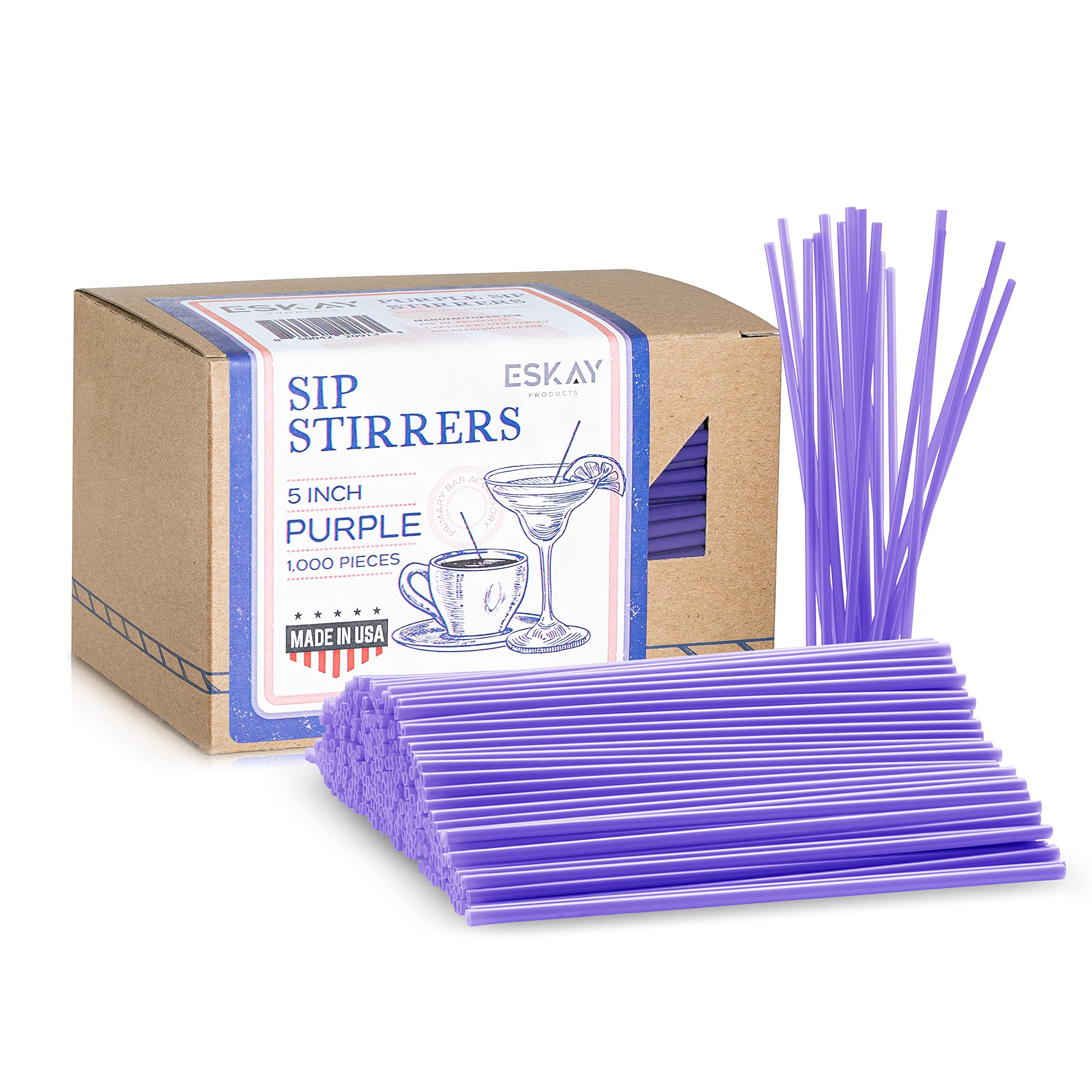 1000 Pack 5-Inch Purple Plastic Coffee Stirrers & Cocktail Straws - Disposable Stir Sticks for Coffee Bars, Restaurants, and Home Use - Made in USA (Perfect for Iced Coffee, Tea, Smoothies, and Beverage Mixing)