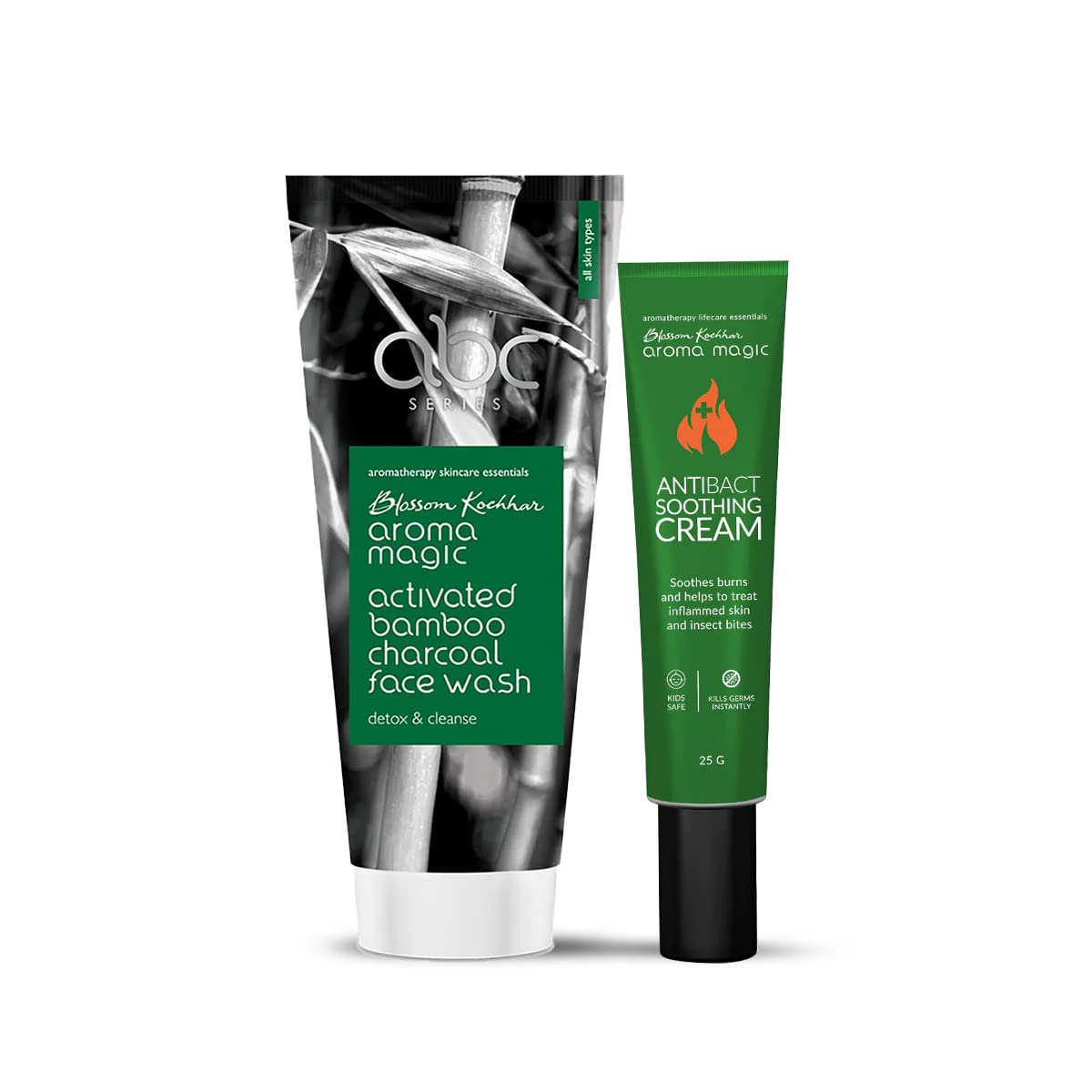 Activated Bamboo Charcoal Face Wash & Anti-Bacterial Soothing Cream Set - Deep Cleansing for Acne, Blackheads & Oily Skin - Perfect for Daily Skincare Routine & Post-Workout Refreshment
