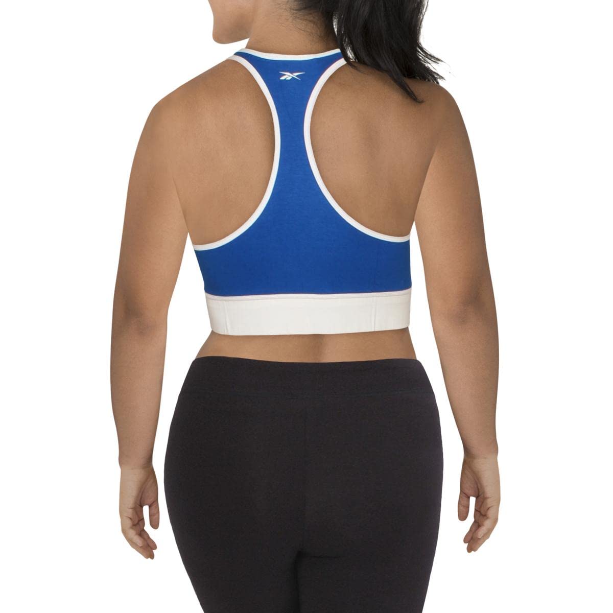 Reebok Women's Plus Size Linear Low Impact Sports Bra - Comfortable Workout Bra for Yoga, Running & Gym - Blue 1X
