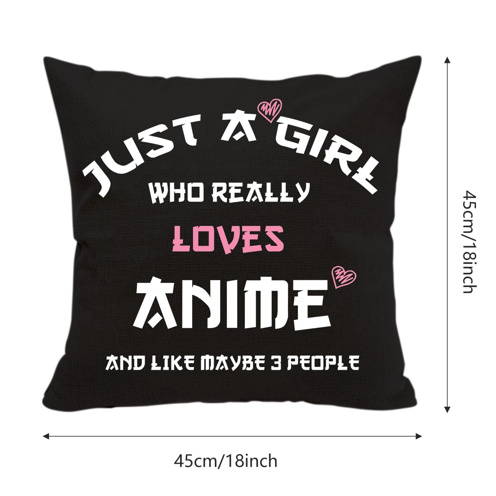 Anime Throw Pillow Cover 18x18 Inches - Double Sided Printed Anime Lover Gift for Girls & Fans (Black) - Perfect for Bedroom Decor, Anime Themed Parties & Cosplay Gifts