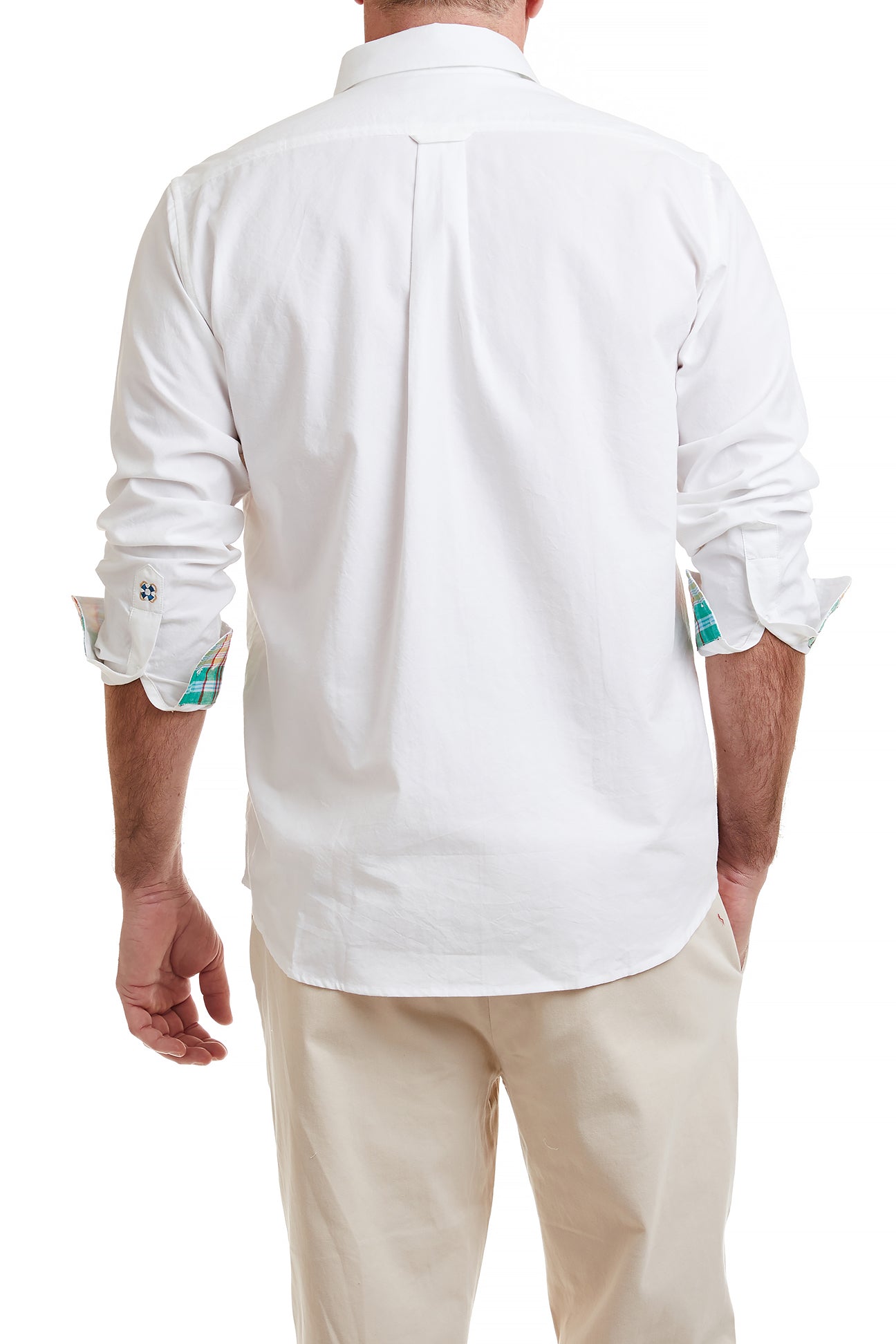 Chase Shirt White Oxford with Seacrest Patch Madras Trim - Classic Men's Casual Button Down Shirt for Office, Date Night & Summer Outings