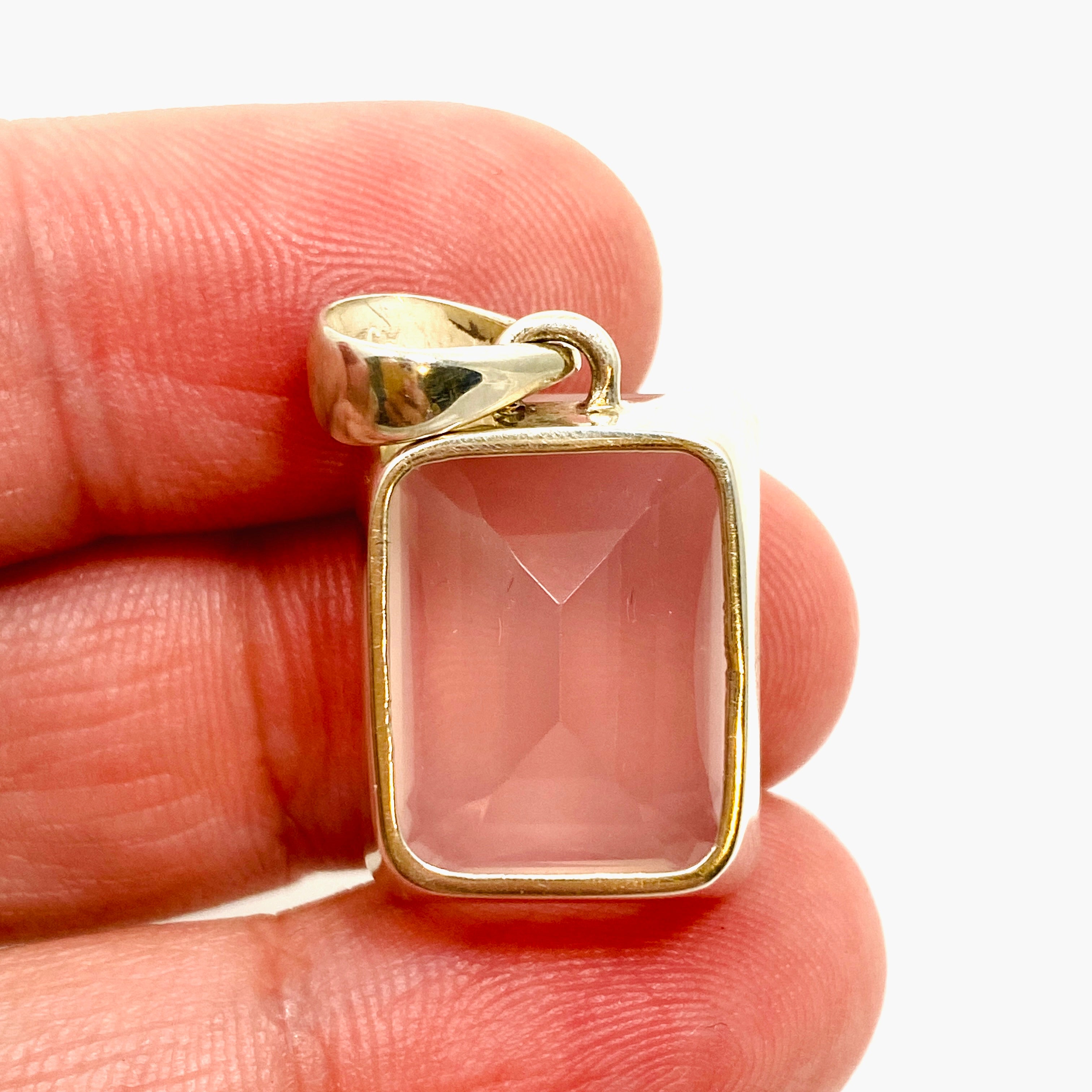 Rose Quartz Rectangular Faceted Pendant Necklace - Natural Healing Stone Jewelry for Women - Perfect for Meditation, Yoga & Spiritual Gifts