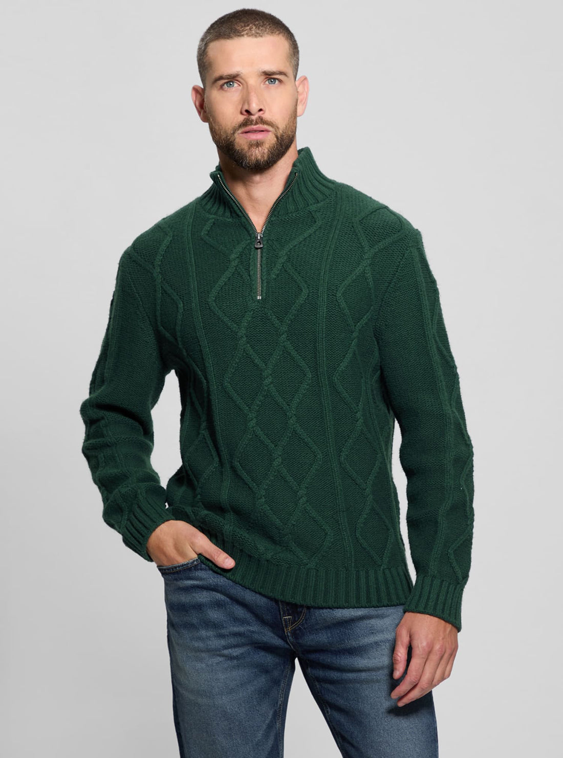 Green Diamond Cable Knit Sweater for Women - Cozy Winter Pullover for Casual Outfits & Holiday Gatherings