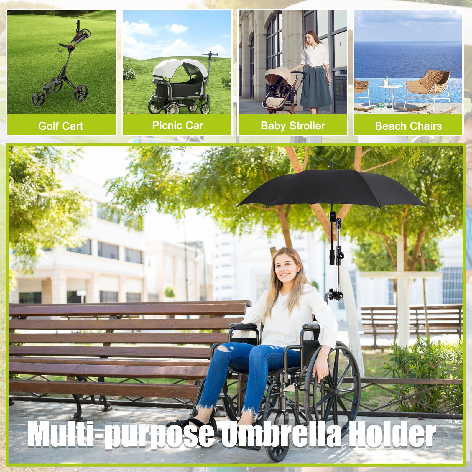 Wheelchair Umbrella Mount Holder - Adjustable Sun Shade Clamp for 20mm Wheelchair Handlebars | Weatherproof & Secure Attachment | Perfect for Outdoor Activities, Beach Trips, and Daily Commutes
