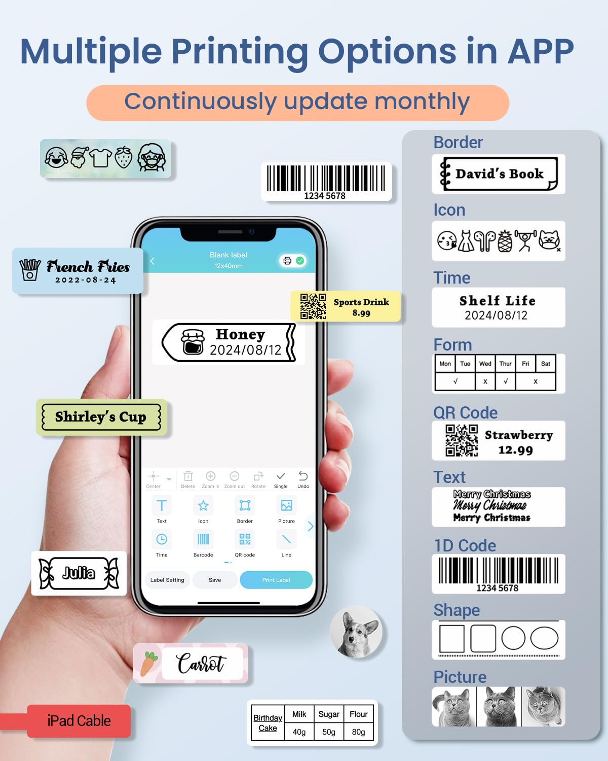COLORWING Q30 Portable Bluetooth Thermal Label Printer with Tape - Dual Power (USB & Batteries) for Home Organization, Office Labeling & School Projects - White | Perfect for Shipping Labels, Pantry Organization & Craft Projects