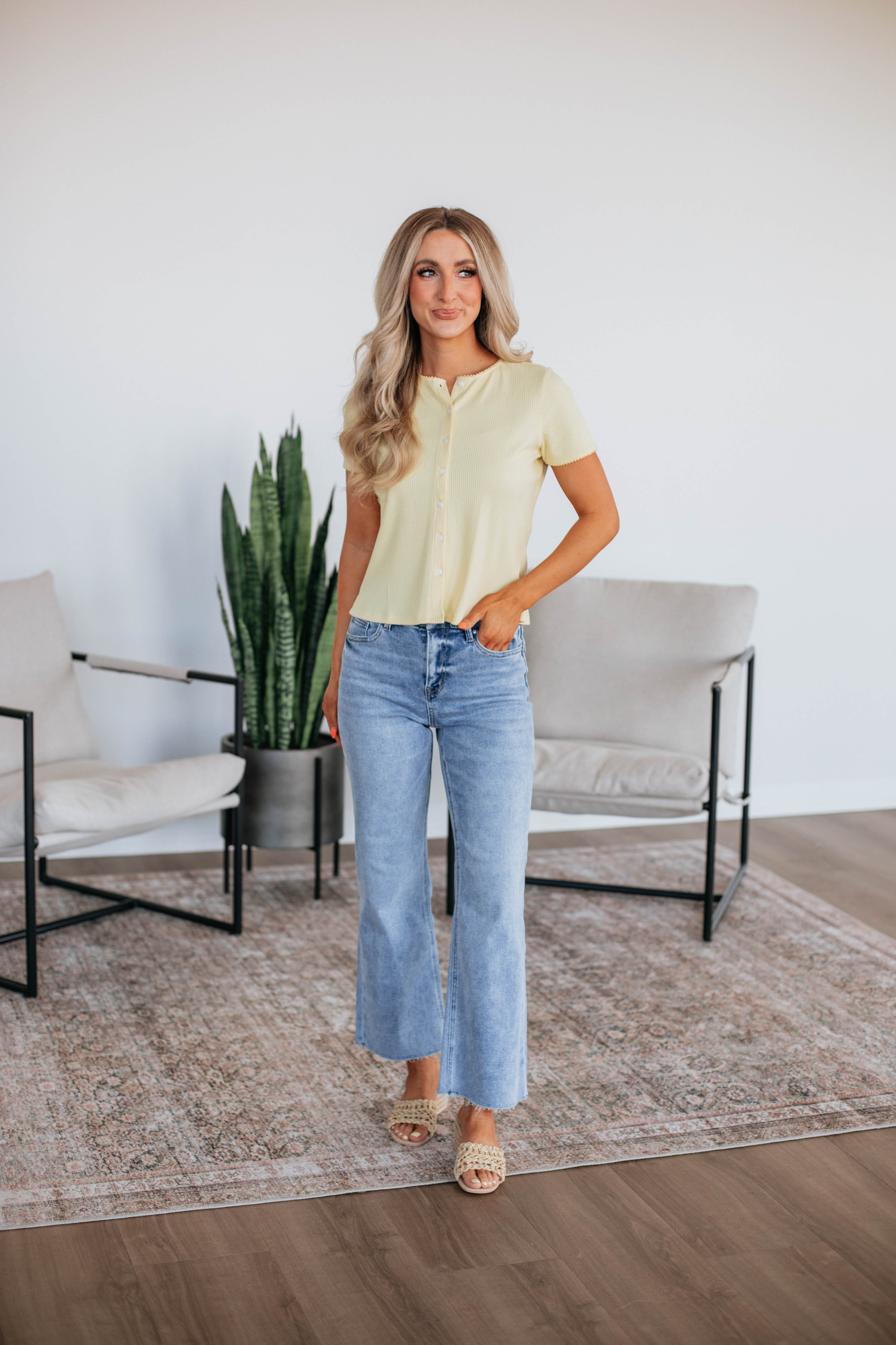 Charisse Ribbed Top Daisy - Women's Fashion Knit T-Shirt for Casual Wear & Everyday Outfits