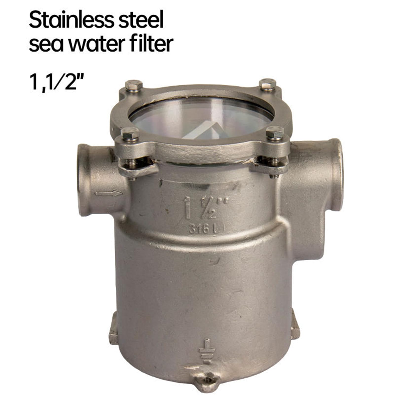 316 Stainless Steel 1.5 Inch Marine Water Strainer - Boat Seawater Filter for Engine Cooling System, Bilge Pump & Marine Hardware Fittings | Saltwater & Freshwater Use