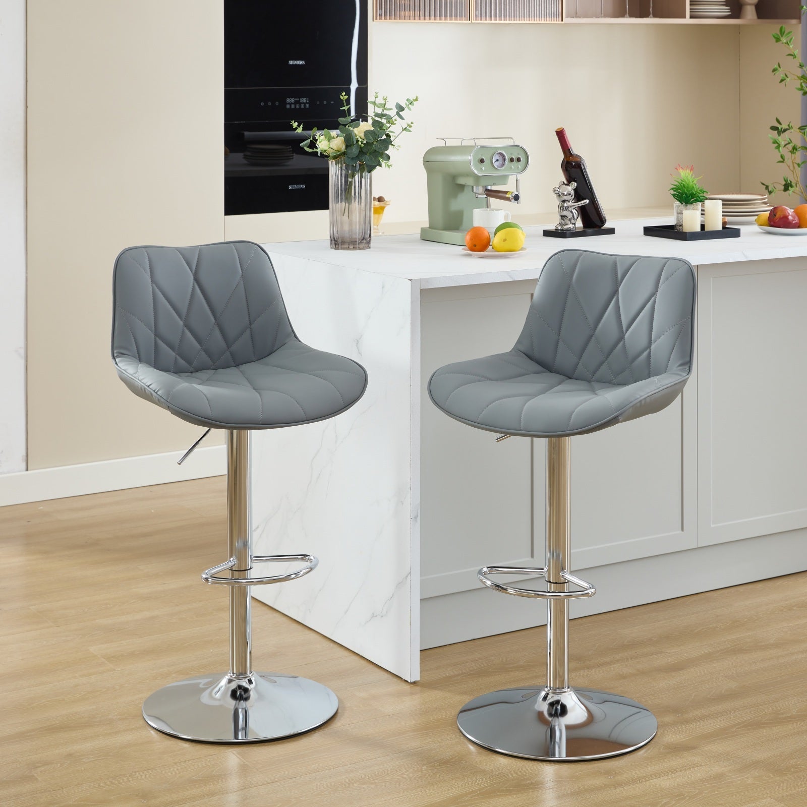**Adjustable Swivel Counter Height Bar Stools with Back - Set of 2, Gray - Perfect for Kitchen Island, Breakfast Bar & Dining Room**