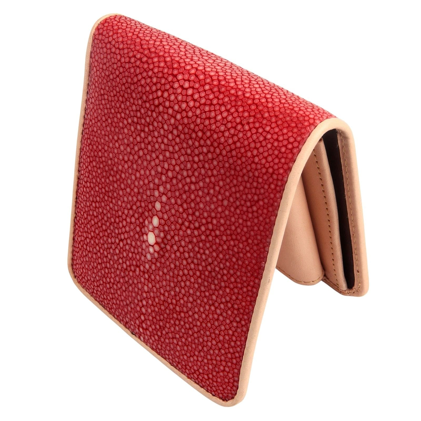 Premium Genuine Stingray Leather Wallet for Men - Durable Red Handmade Billfold with RFID Protection - Perfect for Business, Travel & Everyday Use
