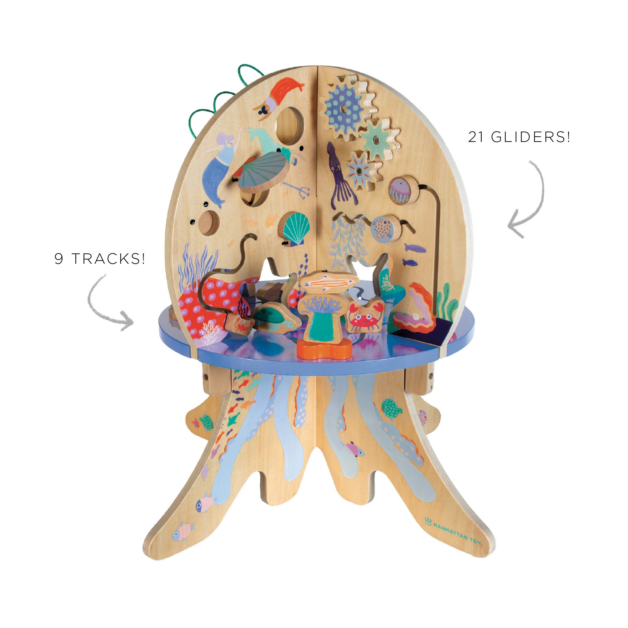 Manhattan Toy Deep Sea Adventure Wooden Toddler Activity Center - Clacking Clams, Spinning Gears, Gliders & Bead Runs - Educational Montessori Toy for 1-3 Year Olds - Perfect for Early Learning & Sensory Play at Home or Daycare