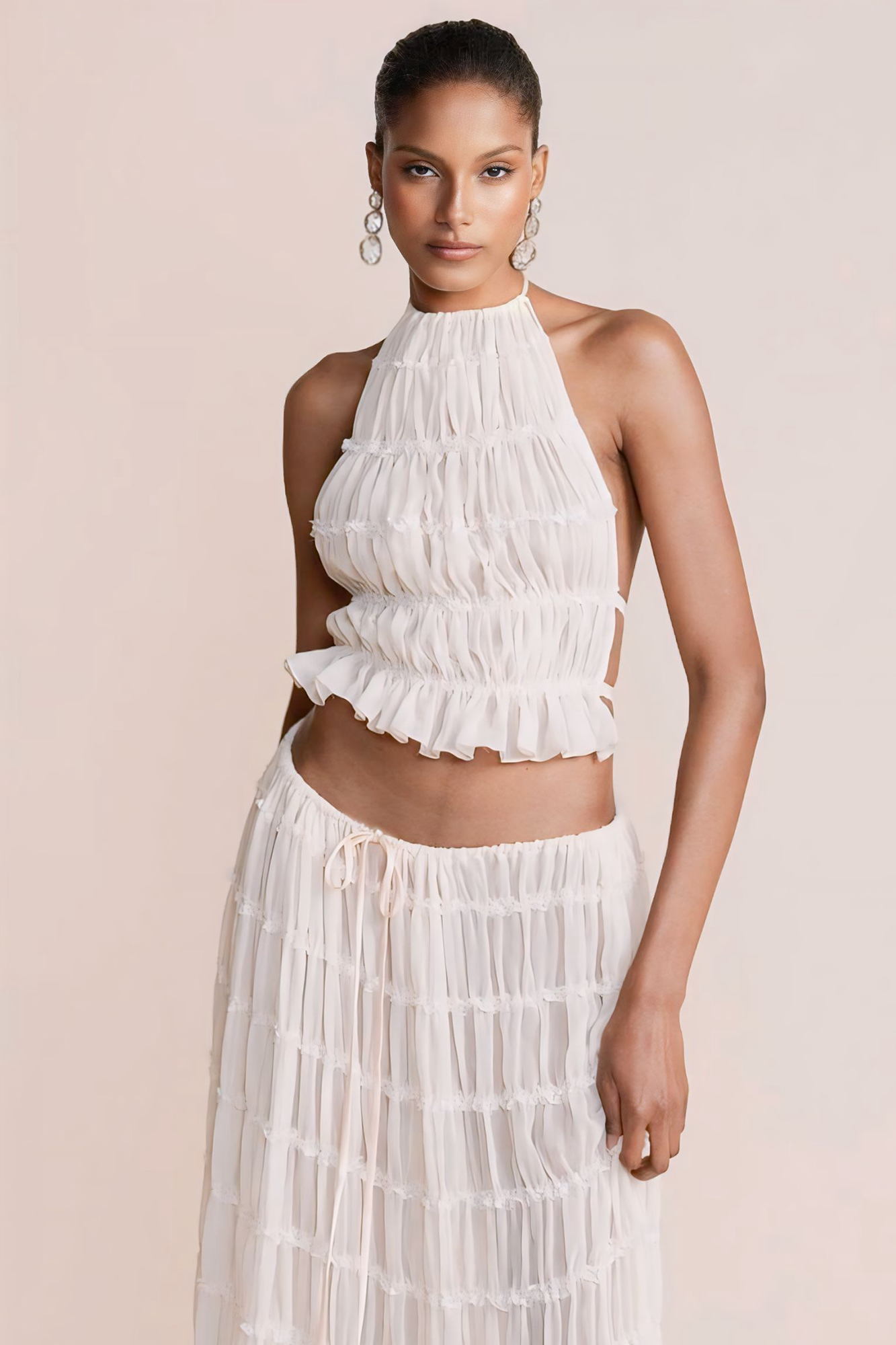 Elegant White Co-ord Maxi Skirt Set for Women - Summer Boho Outfit for Beach, Vacation & Casual Wear