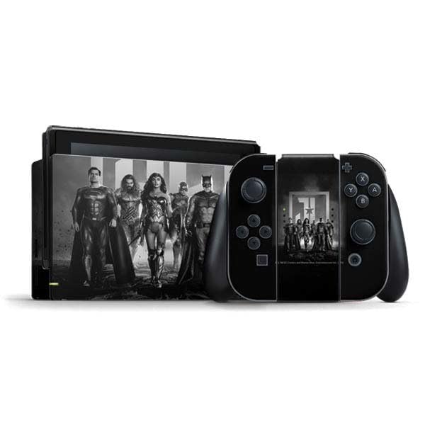 Official Justice League (2017) Black & White Gaming Skin Decal for Nintendo Switch Bundle - Licensed DC Comics Design - Perfect for Gaming Protection & Personalization
