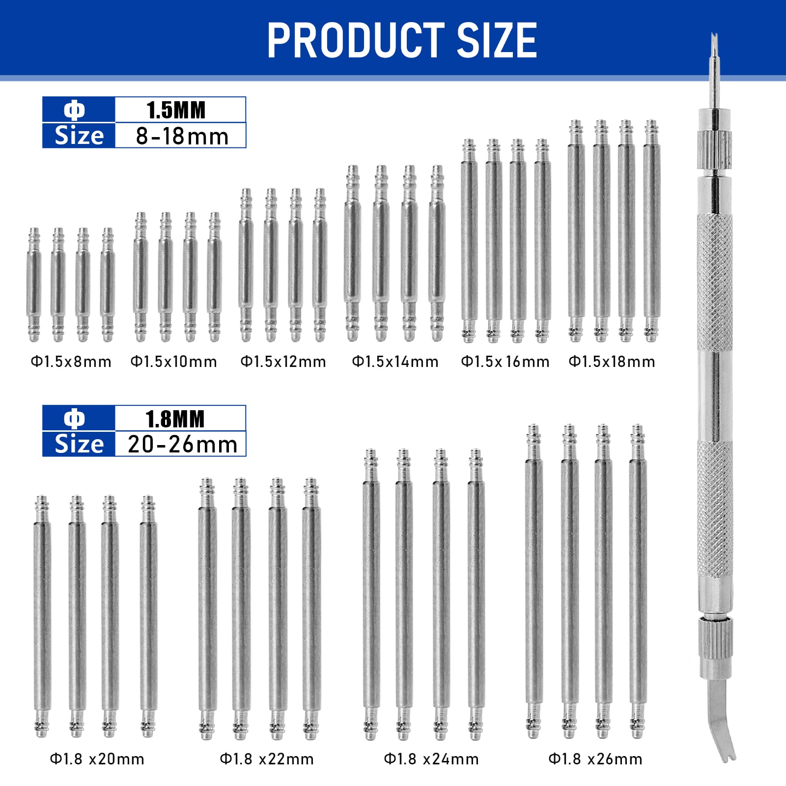 Sliverdew 41-Piece Professional Watch Repair Kit with Stainless Steel Band Pins, Spring Bar Tool & Link Remover (1.5mm & 1.8mm) - Perfect for Watch Band Replacement, Battery Change & DIY Watch Maintenance
