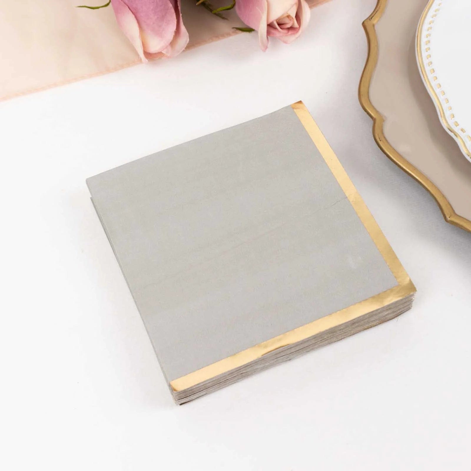 50 Soft 2-Ply Disposable Dinner Cocktail Napkins with Gold Foil Edge - Elegant Party Tableware for Weddings, Events & Home Entertaining