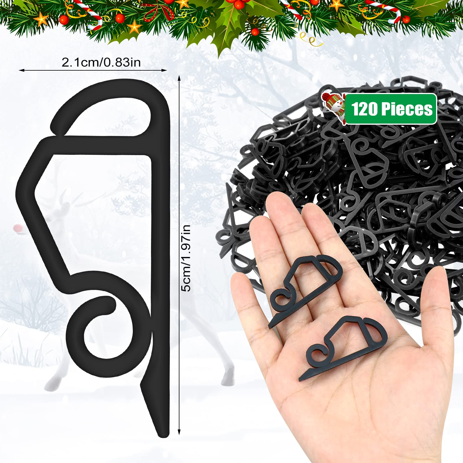 SelfTek 120 Pcs Black Plastic Gutter Hooks for Outdoor String Lights - Heavy Duty Christmas Light Clips for Roof, Porch & Patio Decorations - Weatherproof Hanging Solution for Holiday & Party Lighting