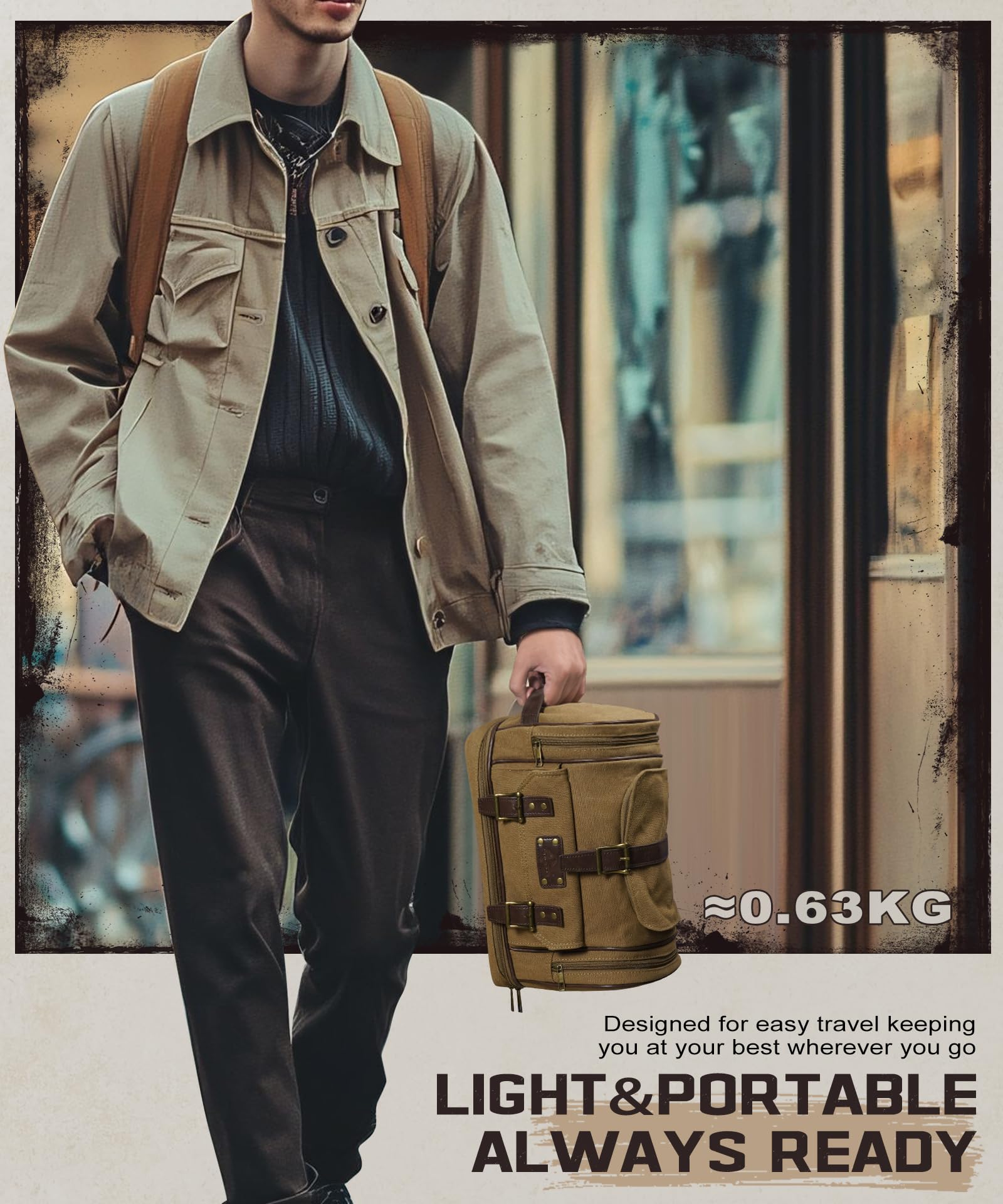 Premium Canvas Hanging Toiletry Bag for Men - 7 Compartment Travel Organizer with Hooks, Large Water-resistant Toiletry Bag for Gym, Camping, Business Trips & Vacation Essentials (Brown)