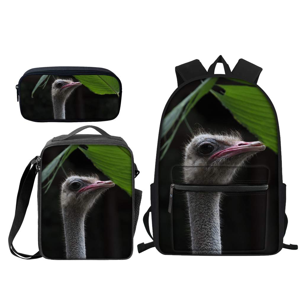 Kids Animal School Backpack Set - Ostrich Design with Lunch Box & Pencil Case | Durable Bookbag for Boys & Girls | Perfect for School, Travel & Outdoor Adventures
