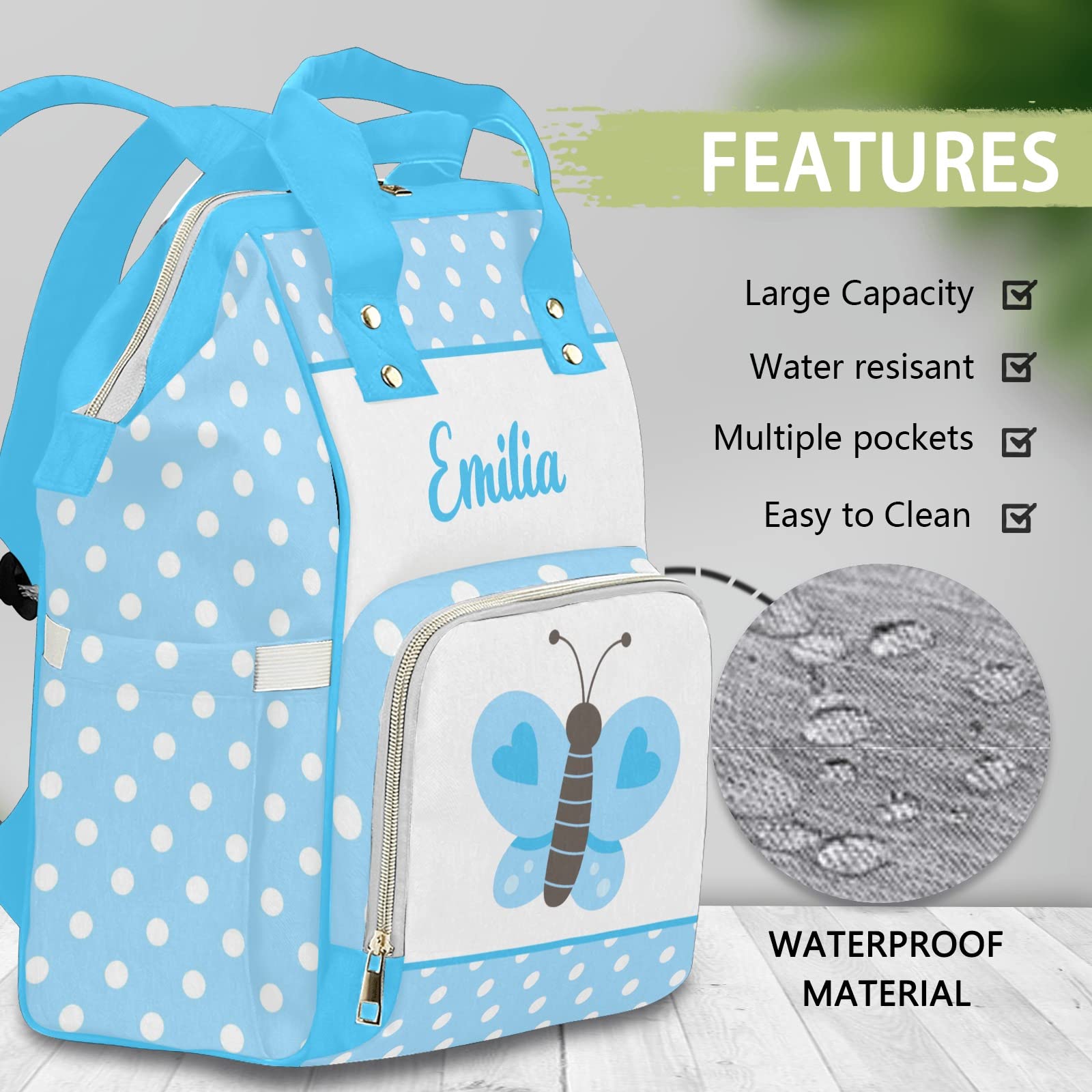 Custom Butterfly Blue Diaper Bag Backpack Tote - Personalized Baby Shower Gift for New Moms, Large Multi-Pocket Travel & Everyday Use Diaper Bag