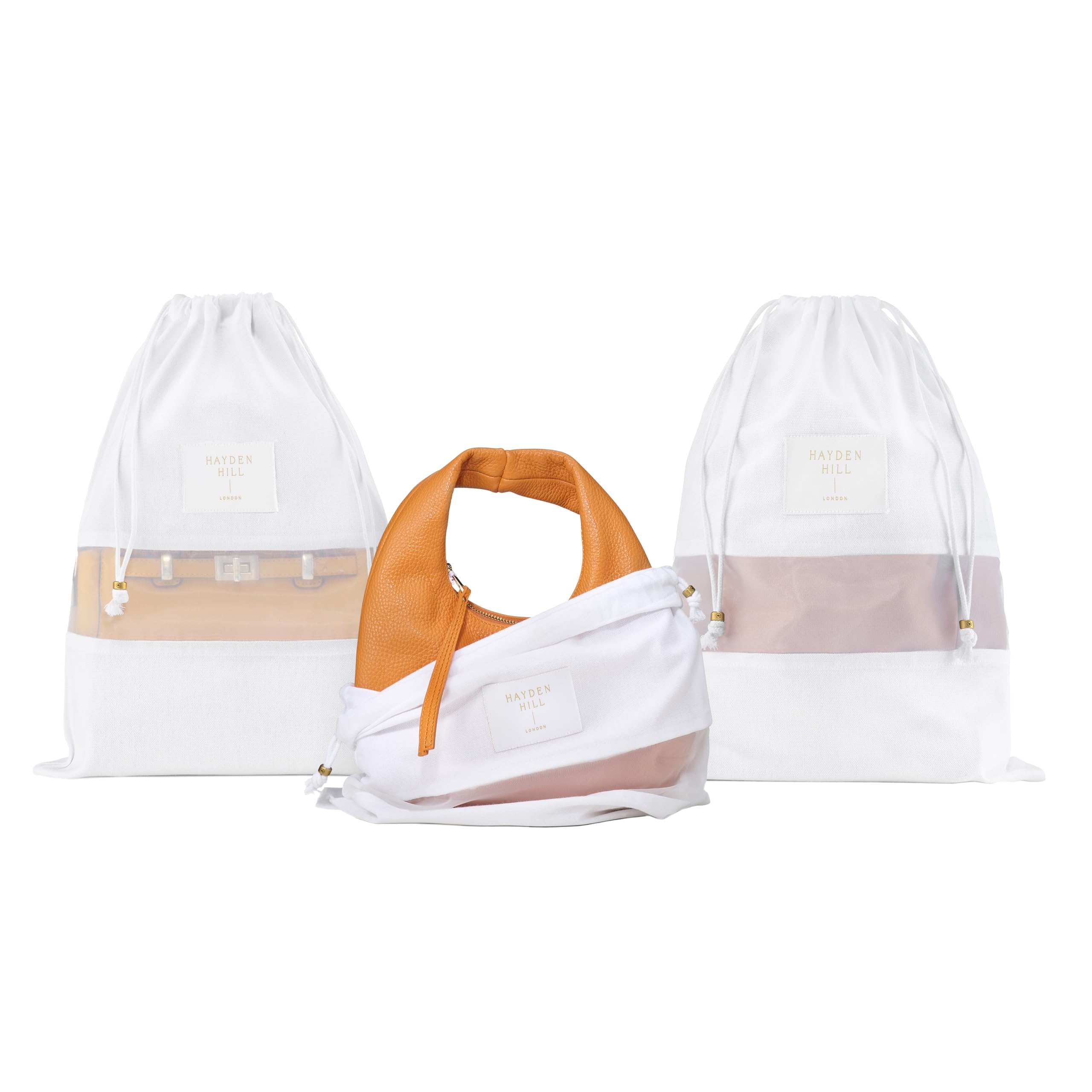 Hayden Hill Premium Organic Cotton Dust Bags for Handbags & Purses - 3 Pack Small (15 Inch) - Luxury Shoe Storage Bags, Purse Protectors for Closet Organization - Carbon Neutral Certified - Perfect for Travel, Storage & Luxury Item Protection