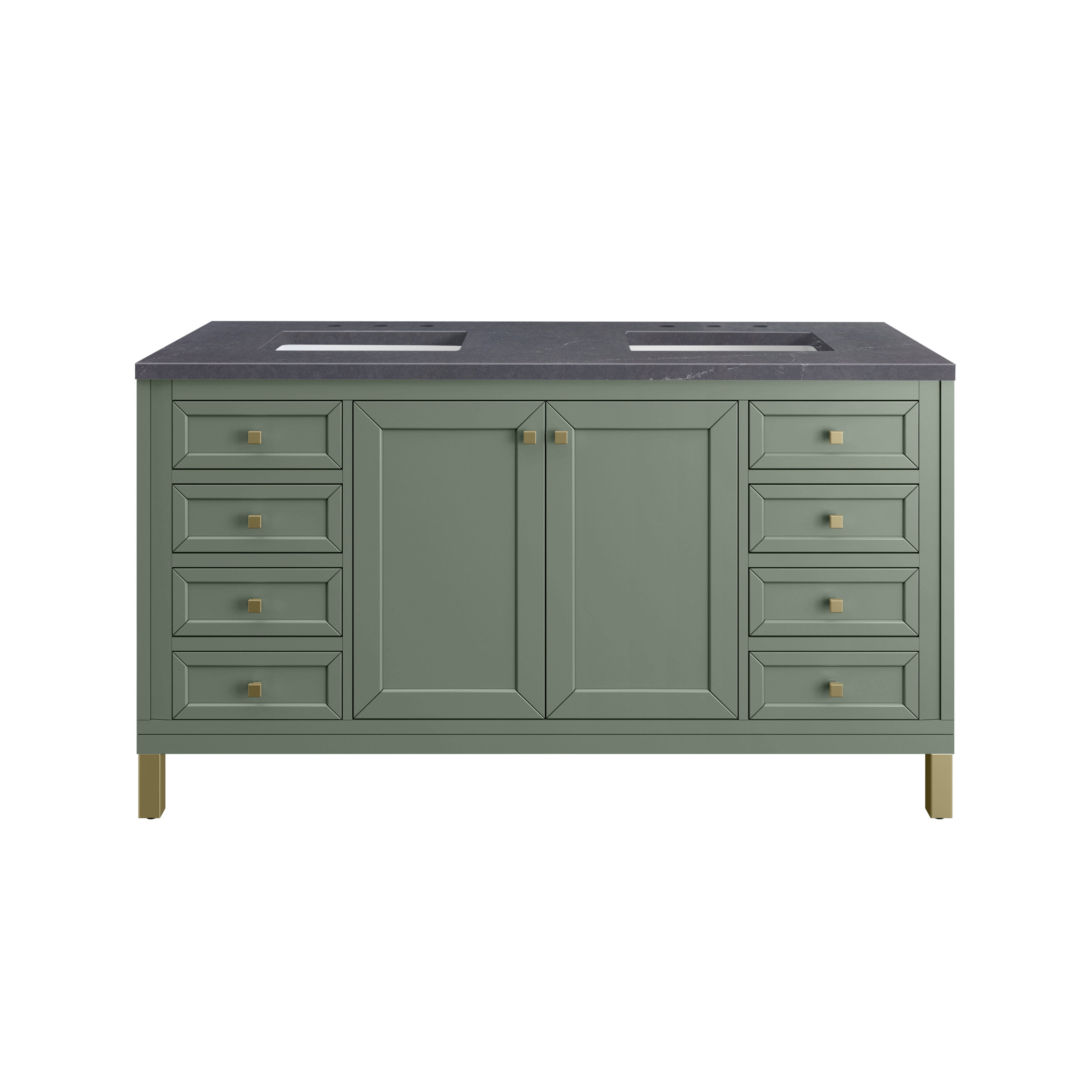 Chicago 60-Inch Double Vanity Sink with Smokey Celadon Base & 3CM Charcoal Soapstone Countertop - Perfect for Master Bathroom Renovation and Luxury Home Upgrade