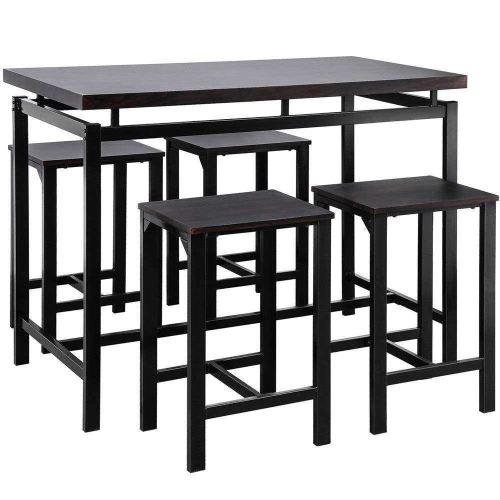 5-Piece Modern Black MDF Dining Table Set with 4 Stools - Kitchen & Dining Room Furniture for Small Spaces, Apartments, and Breakfast Nooks