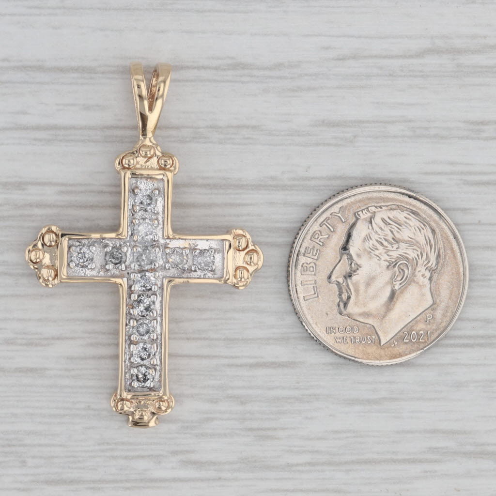 0.40ctw Diamond Cross Pendant in 10k Yellow & White Gold - Elegant Religious Jewelry for Women, Perfect for Baptism, Confirmation & Everyday Wear
