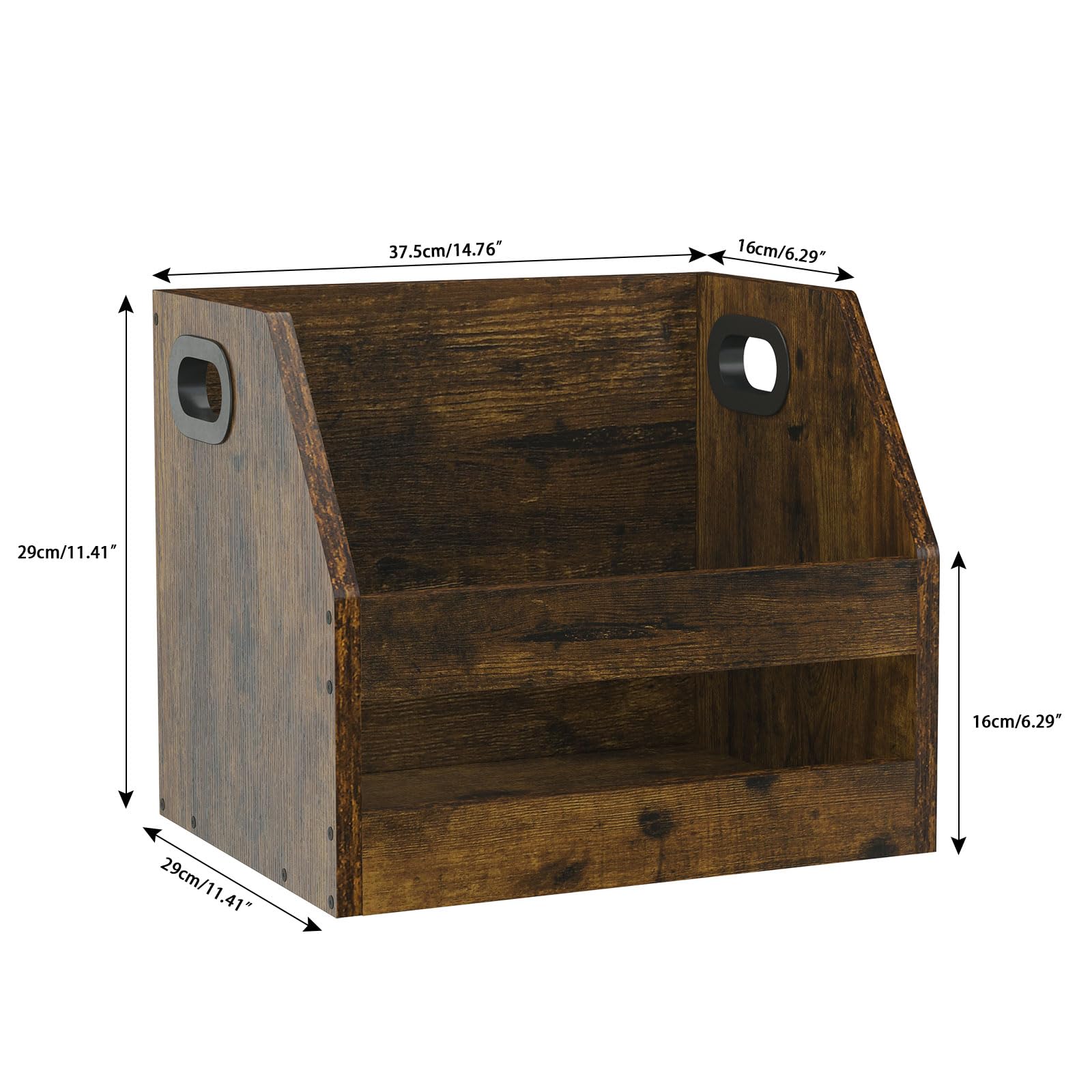 YMYNY Wooden Vinyl Record Storage Box with Handle - Rustic Brown LP Album Organizer for Books, Folders & Photo Albums - 14.96 x 11.42 x 11.42 Inches - Perfect for Living Room, Office & Music Studio Decor