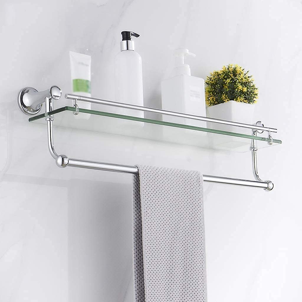 Double Layer Wall Mounted Towel Rack with Glass Shelf - 50Cm Bathroom Towel Holder & Hanger for Modern Bathroom Organization | Perfect for Small Spaces & Spa-Like Decor